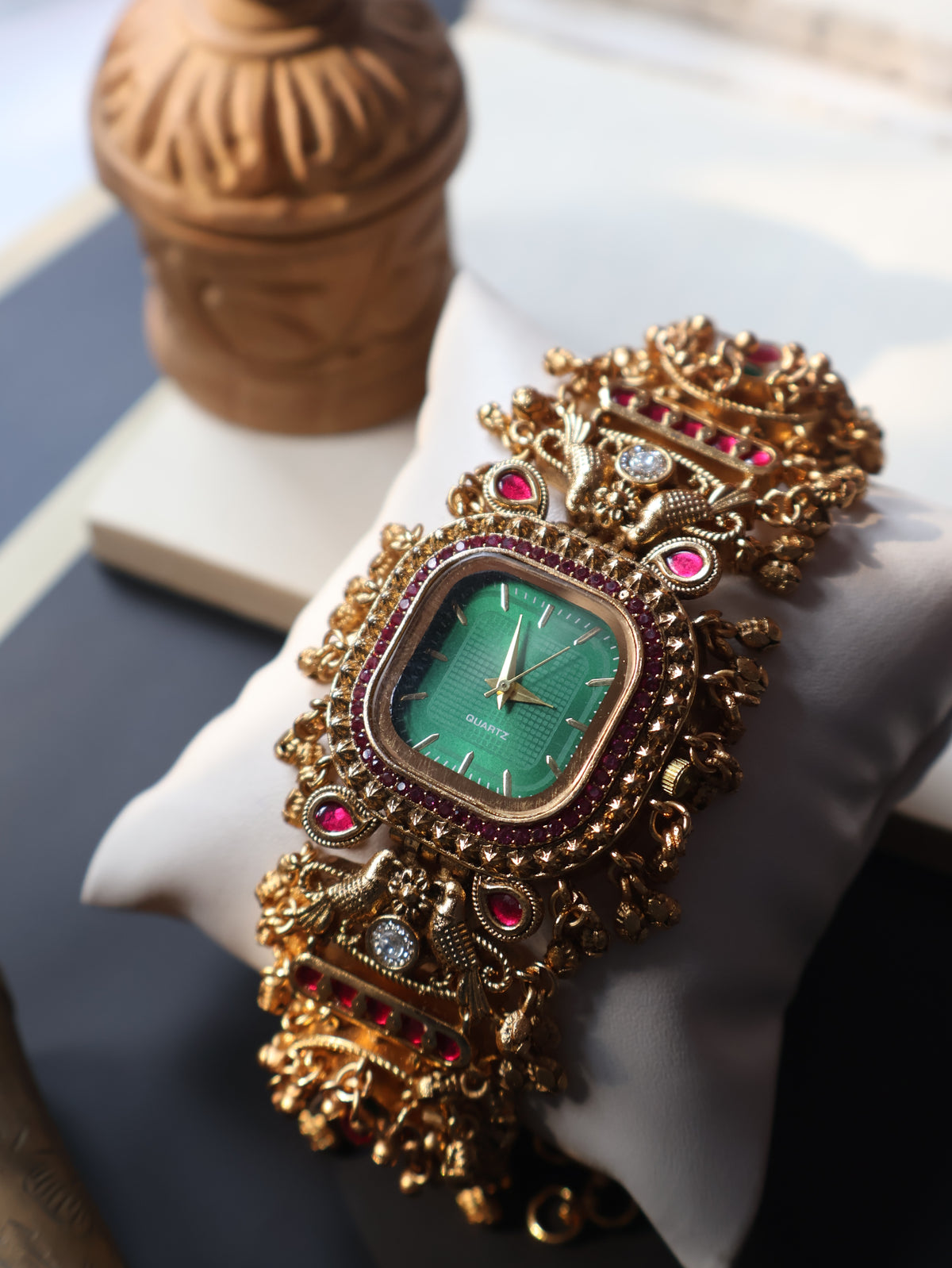 Panchi Green Kundan Wrist Watch