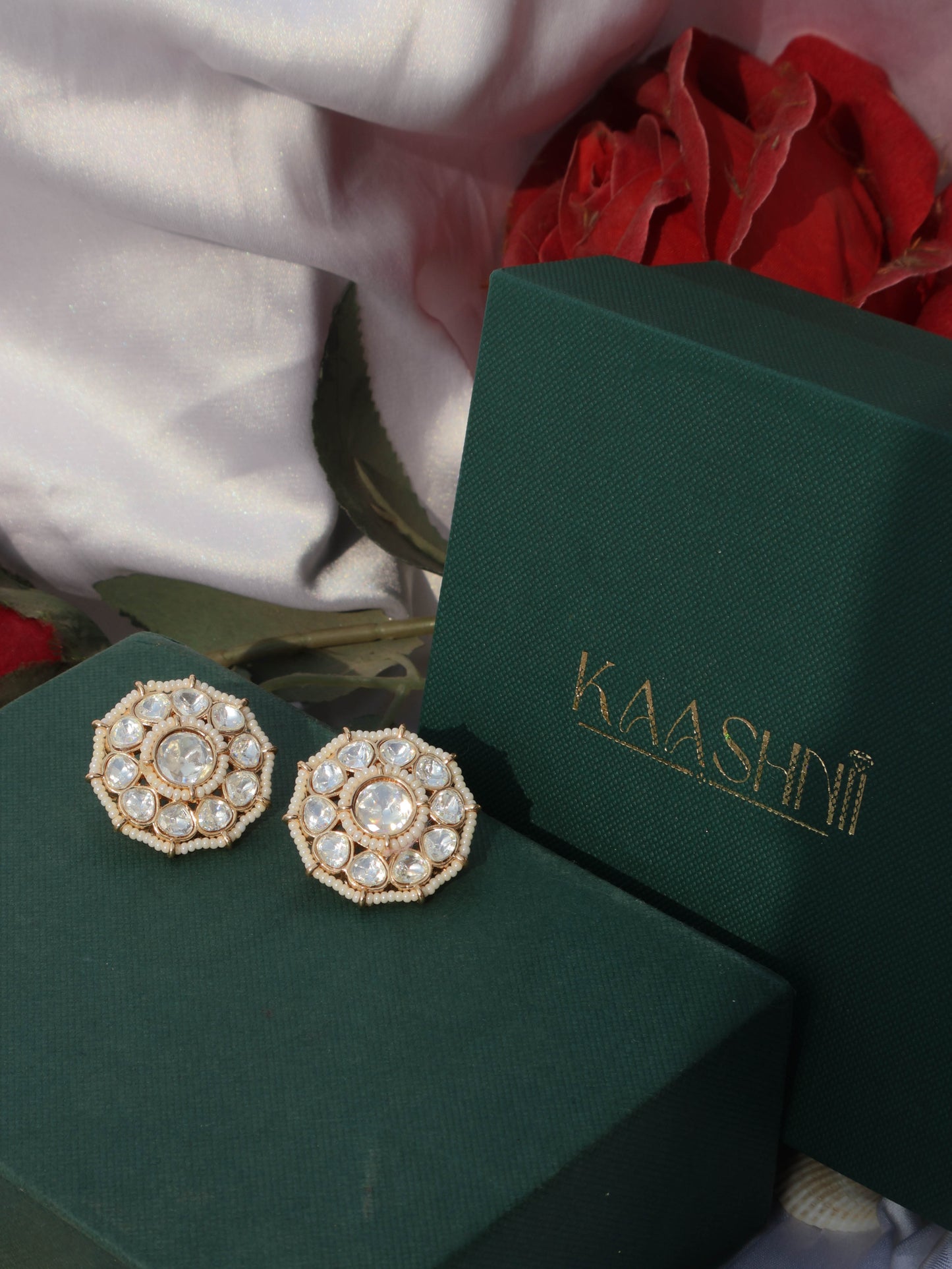 Celeste Floral Polki Stud Earrings