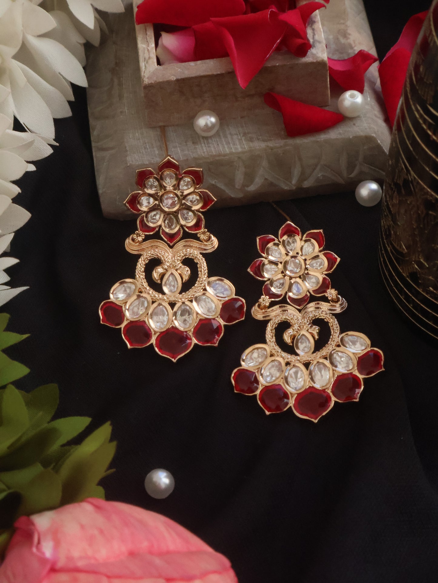 Mehreen Red Polki Earrings