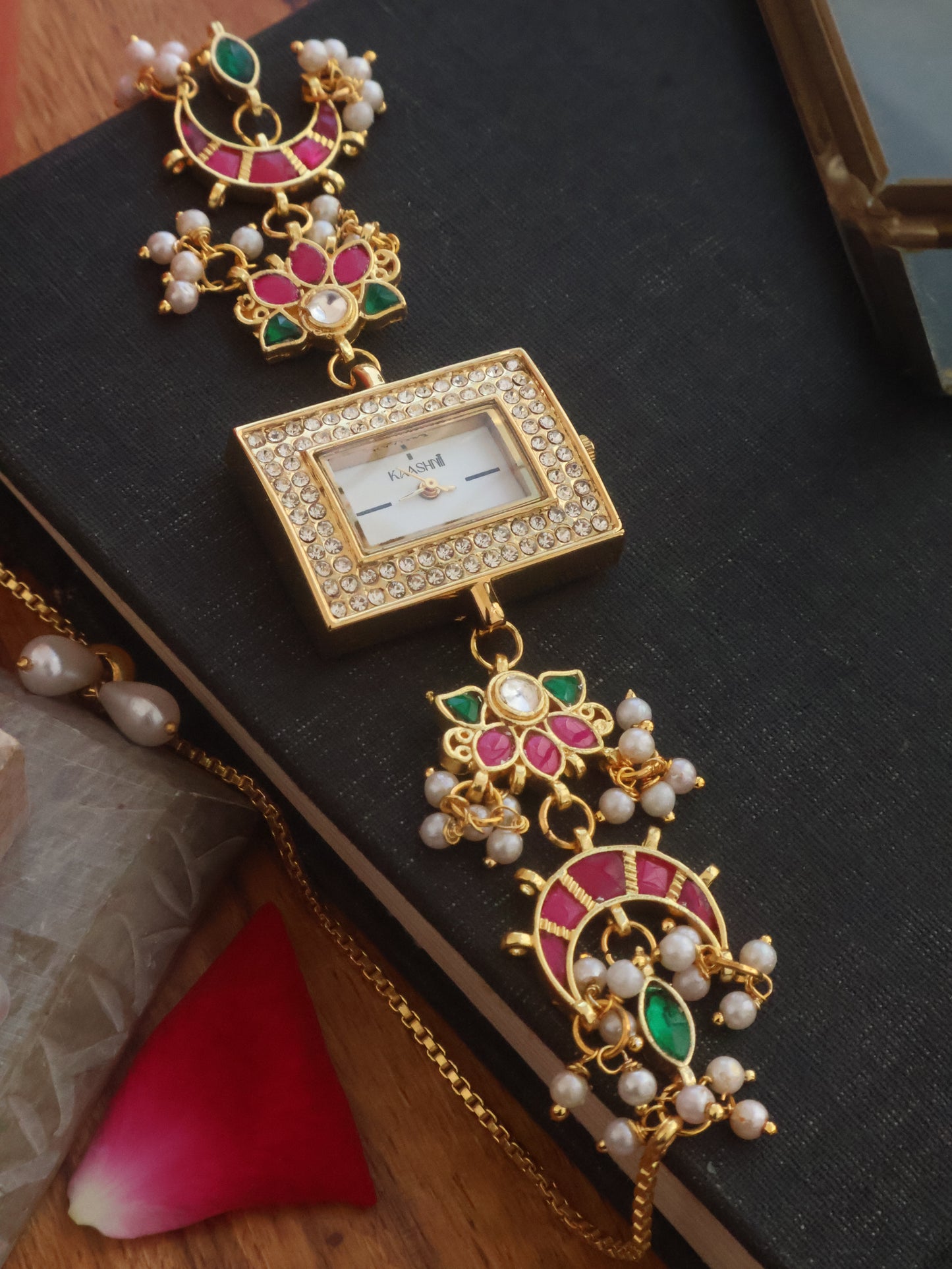 Mara Floral Kundan Wrist Watch