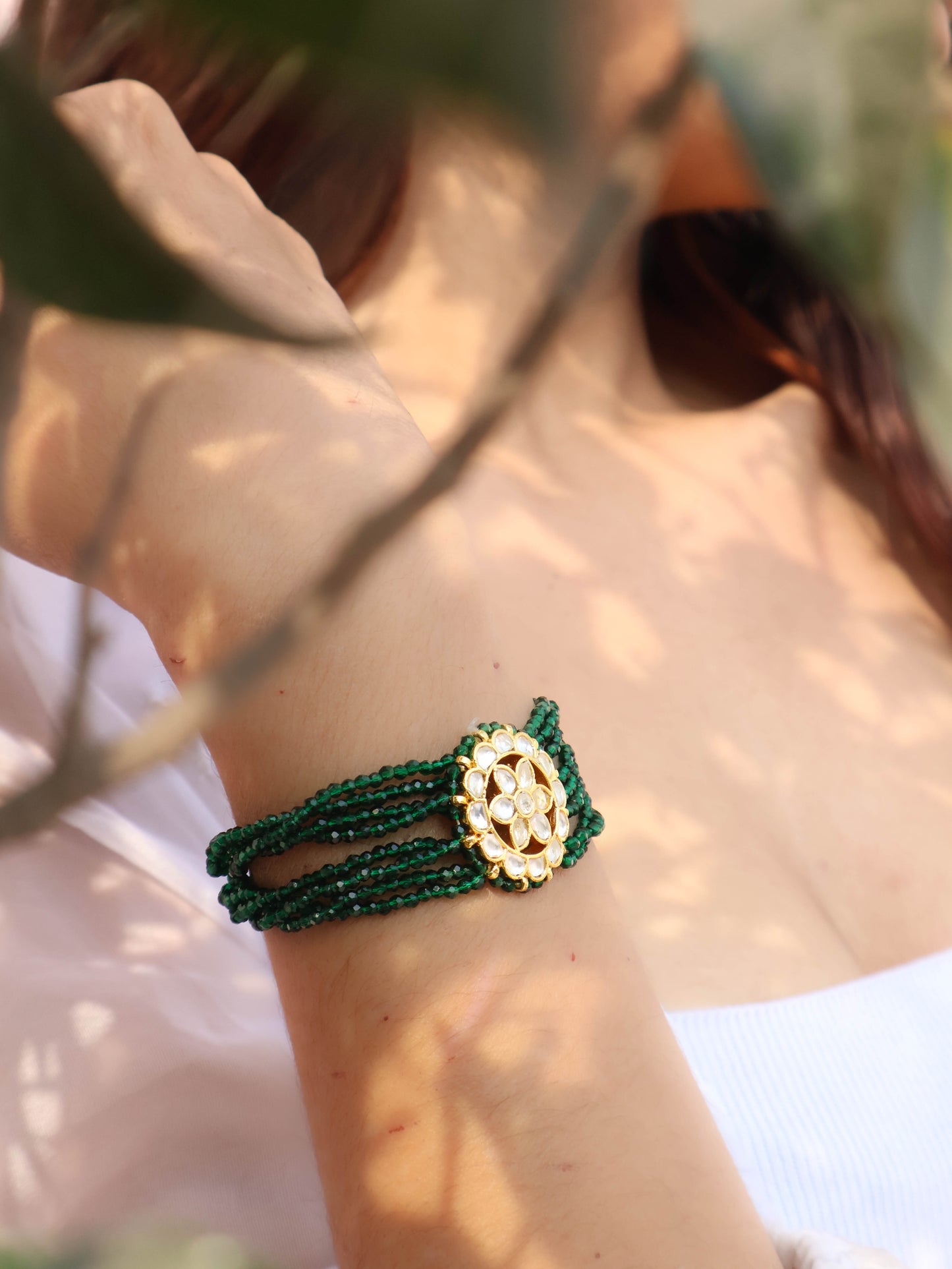 Tesa Green Kundan Bracelet