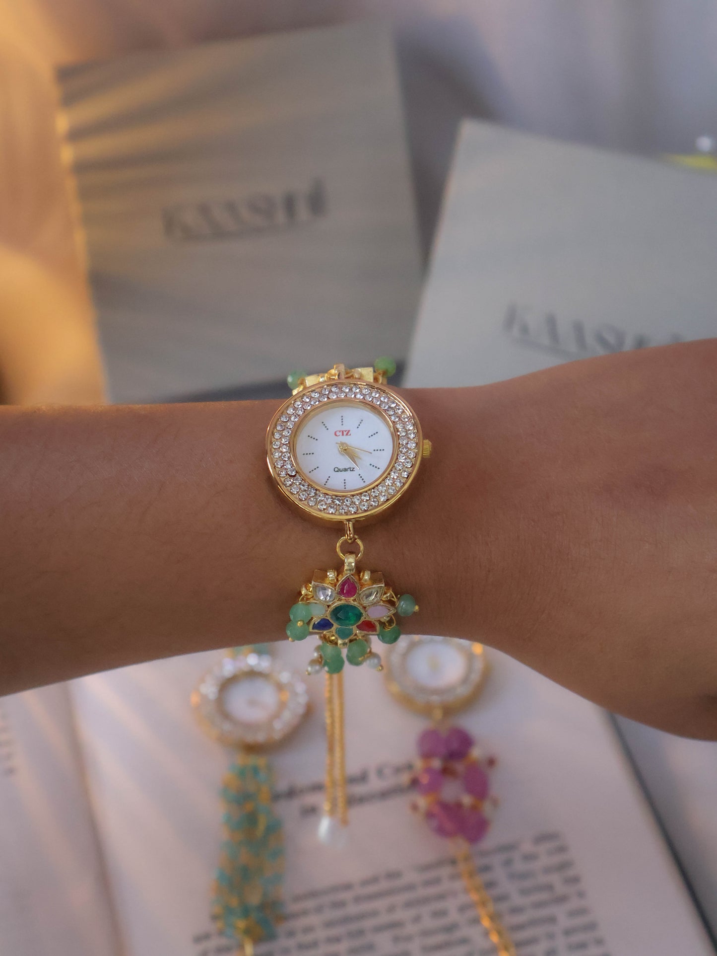 Zirka Multicolored Kundan Wrist Watch