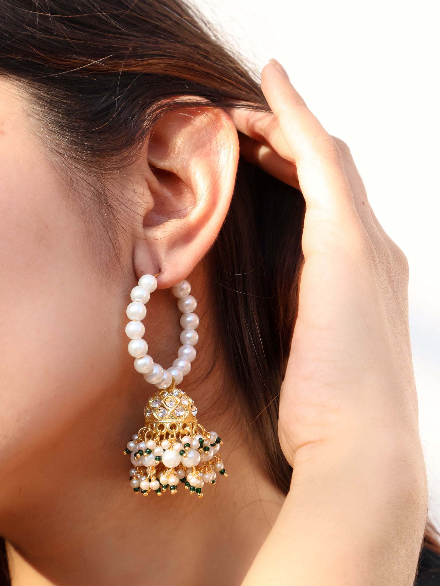 Nuha Green Hoop Earrings with Jhumka