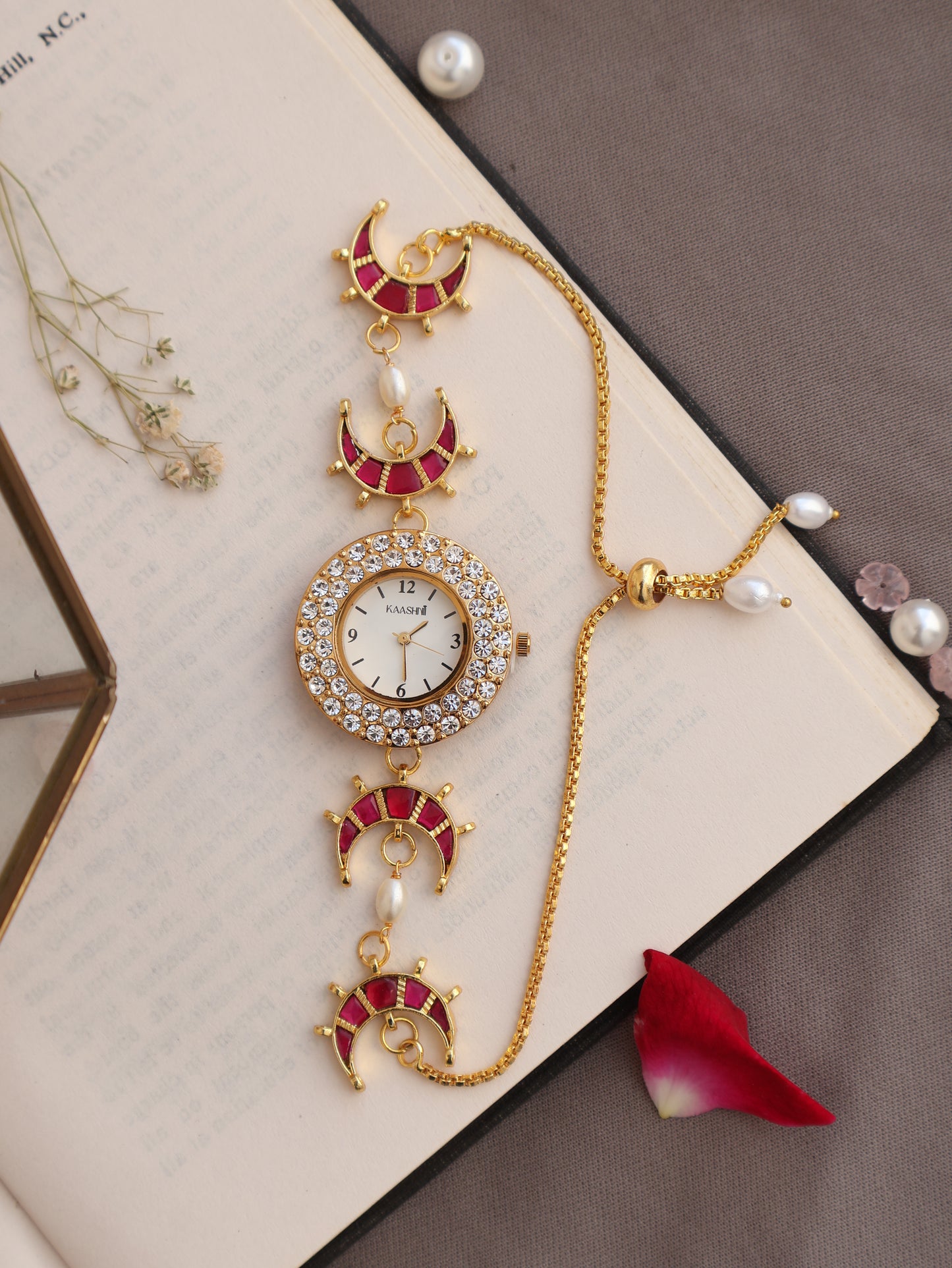 Ayla Pink Kundan Wrist Watch