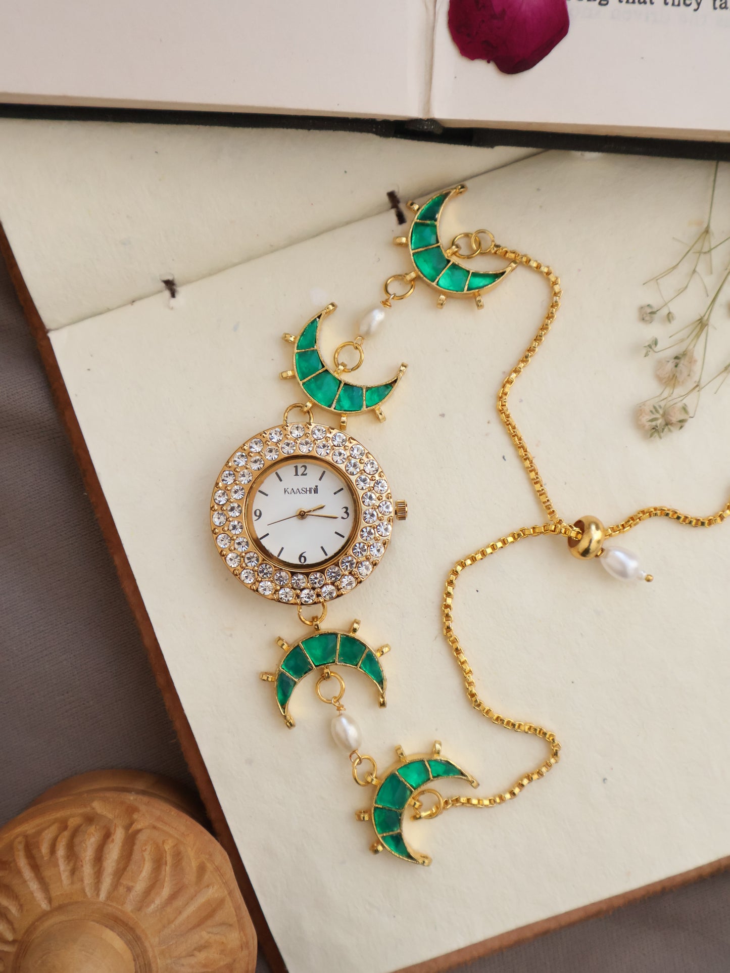 Amal Green Kundan Wrist Watch