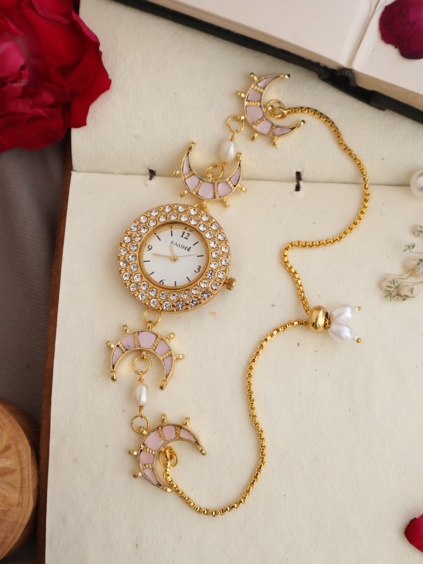 Yumna Pink Kundan Wrist Watch