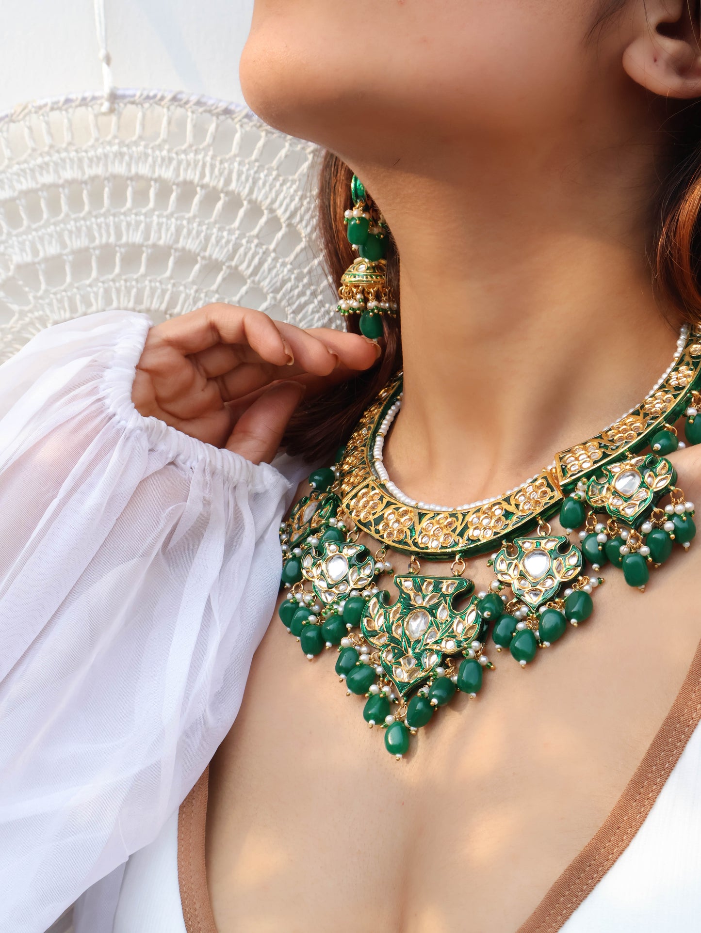 Hisar Green Meenakari Necklace Set