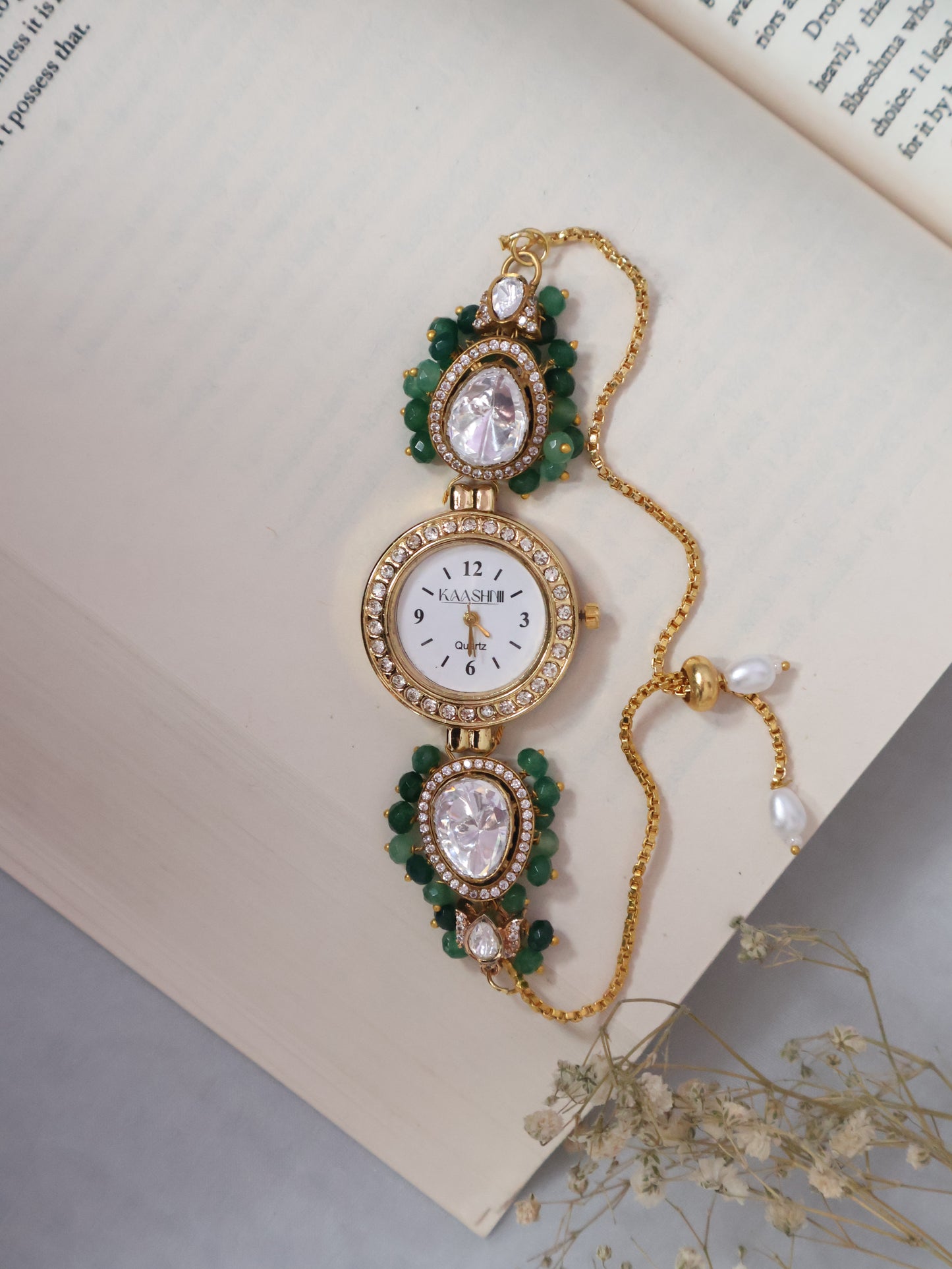 Nawal Green Polki Wrist Watch