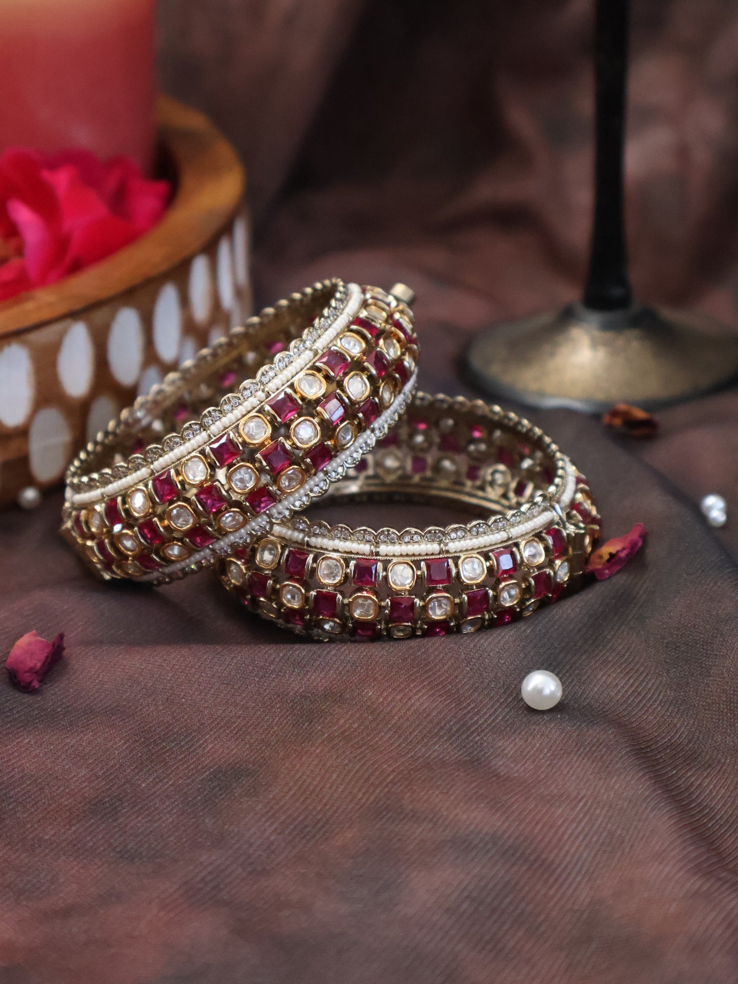 Luna Pink Polki Bangle - Set of 2