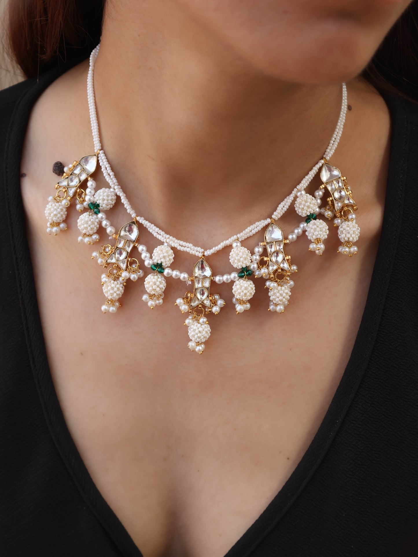 Fern Kundan Pearl Choker Necklace