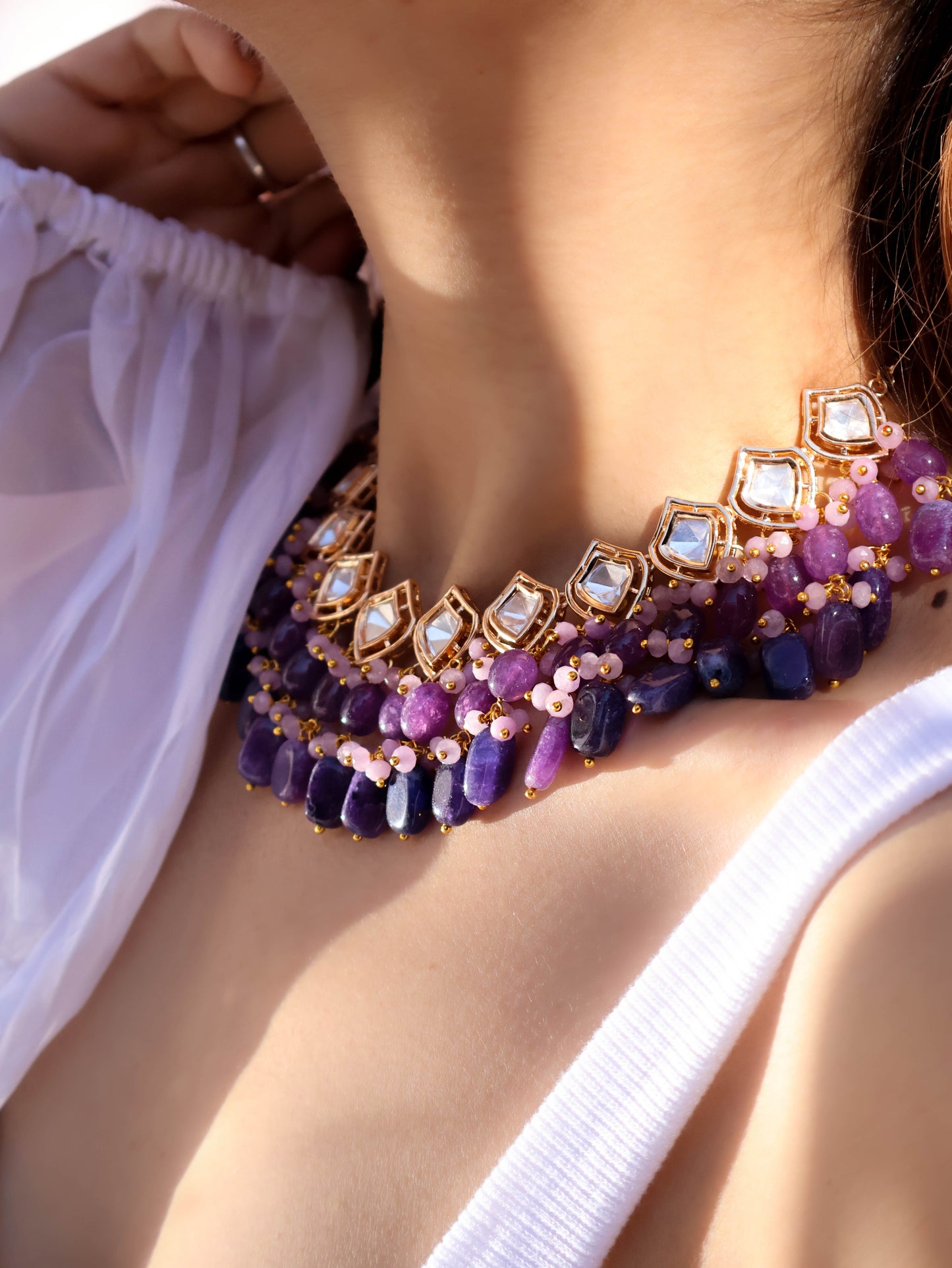 Zuri Purple Polki Choker Necklace
