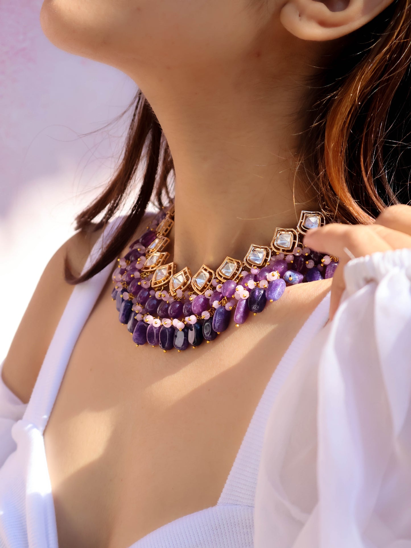 Zuri Purple Polki Choker Necklace