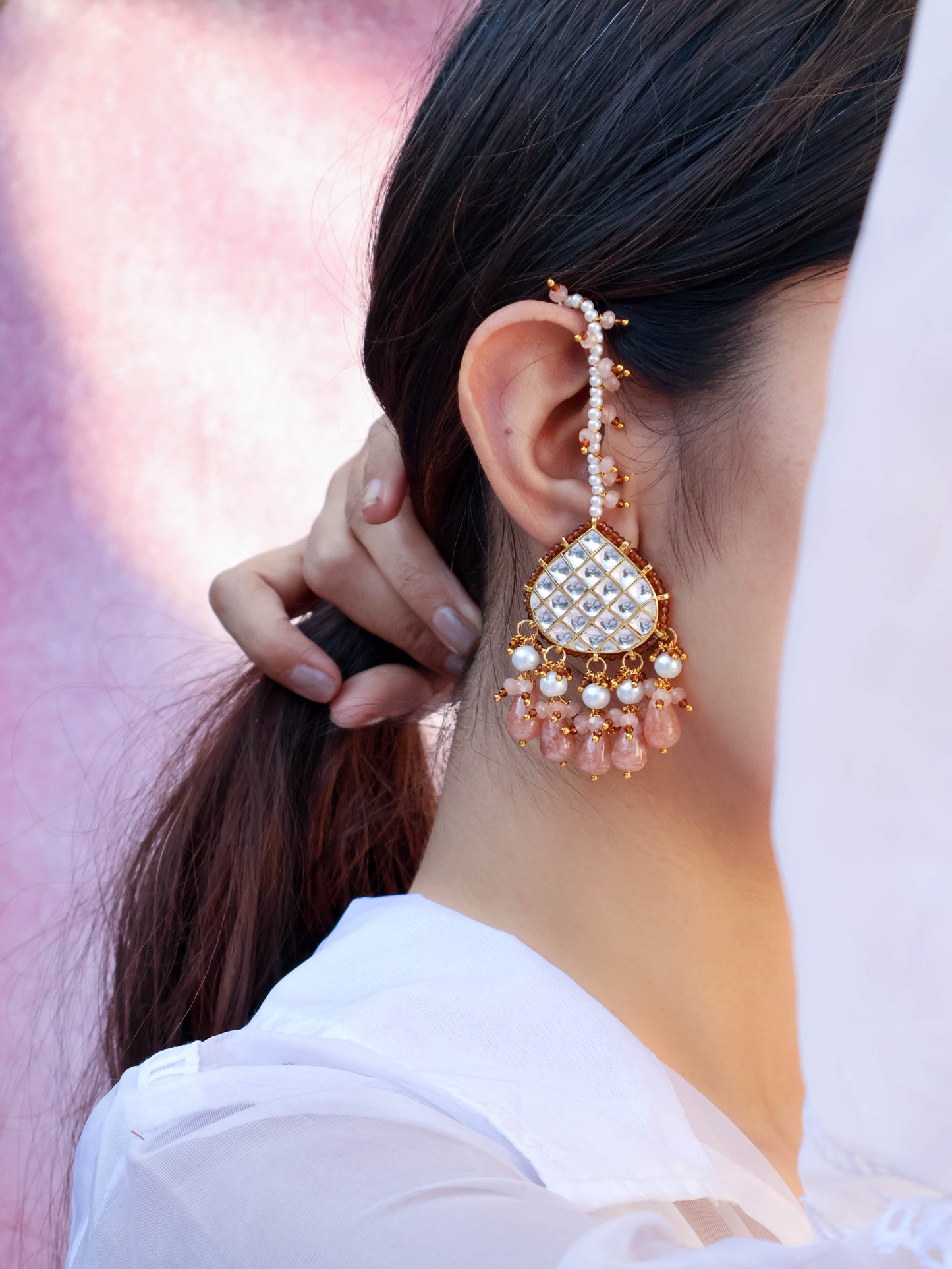 Uzma Pink Chaandbaali Earrings