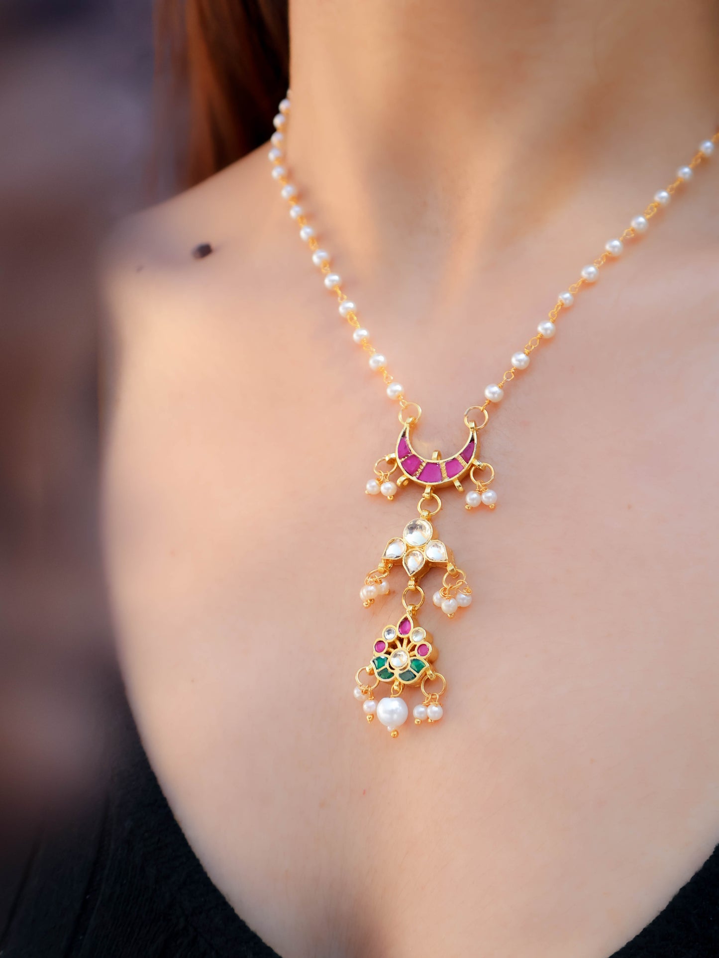Seemah Pink-Green Pendant Necklace