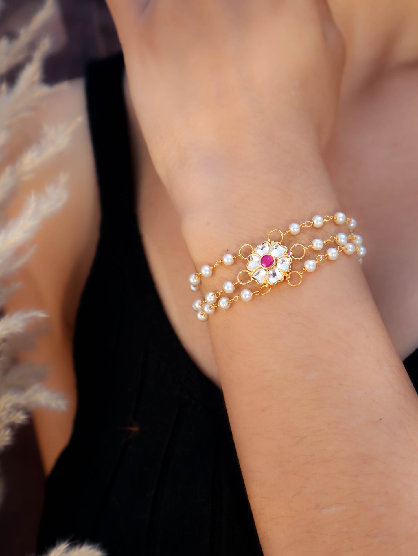 Agatha Pink Kundan Bracelet