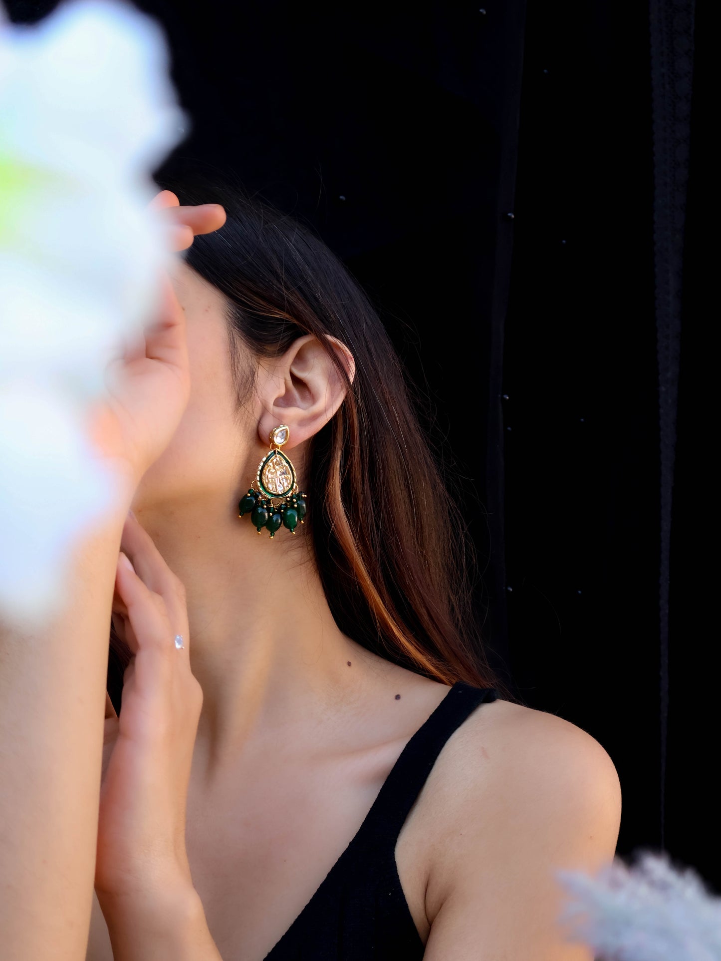 Nimaaz Green Kundan Earrings