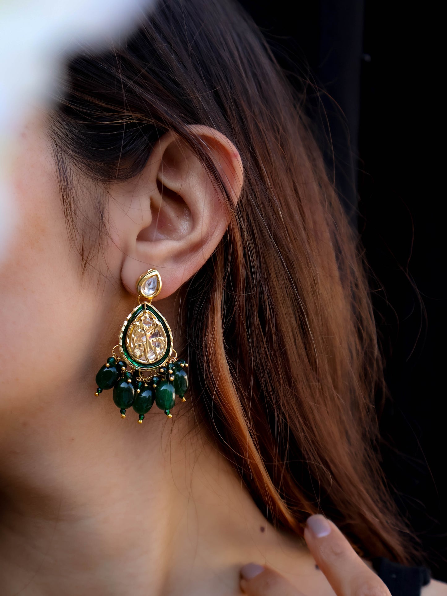 Nimaaz Green Kundan Earrings