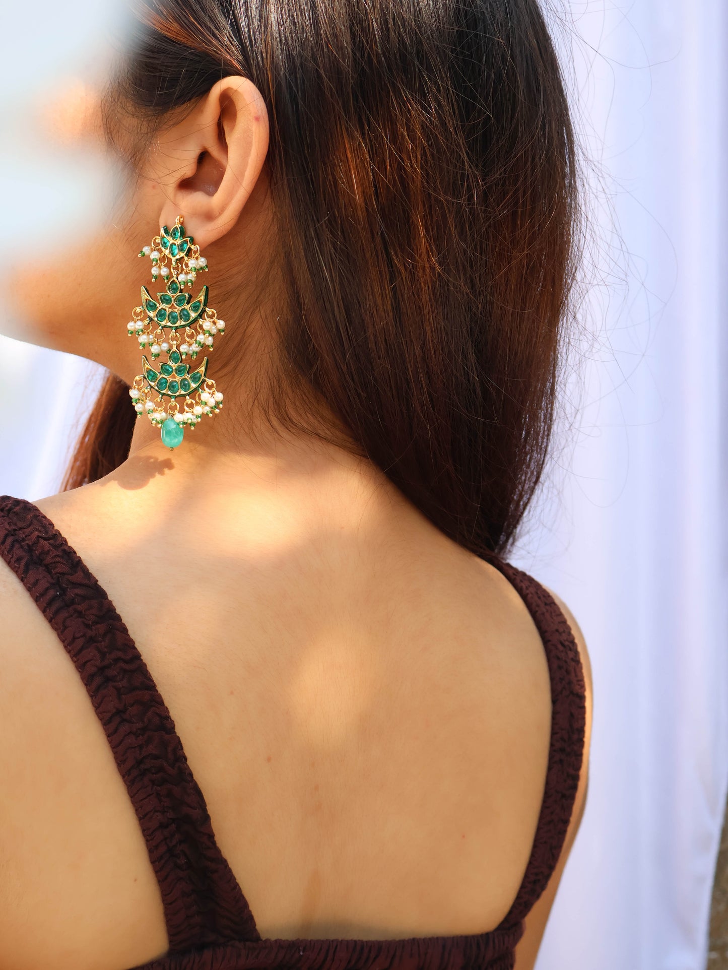 Cara Green Kundan Earrings