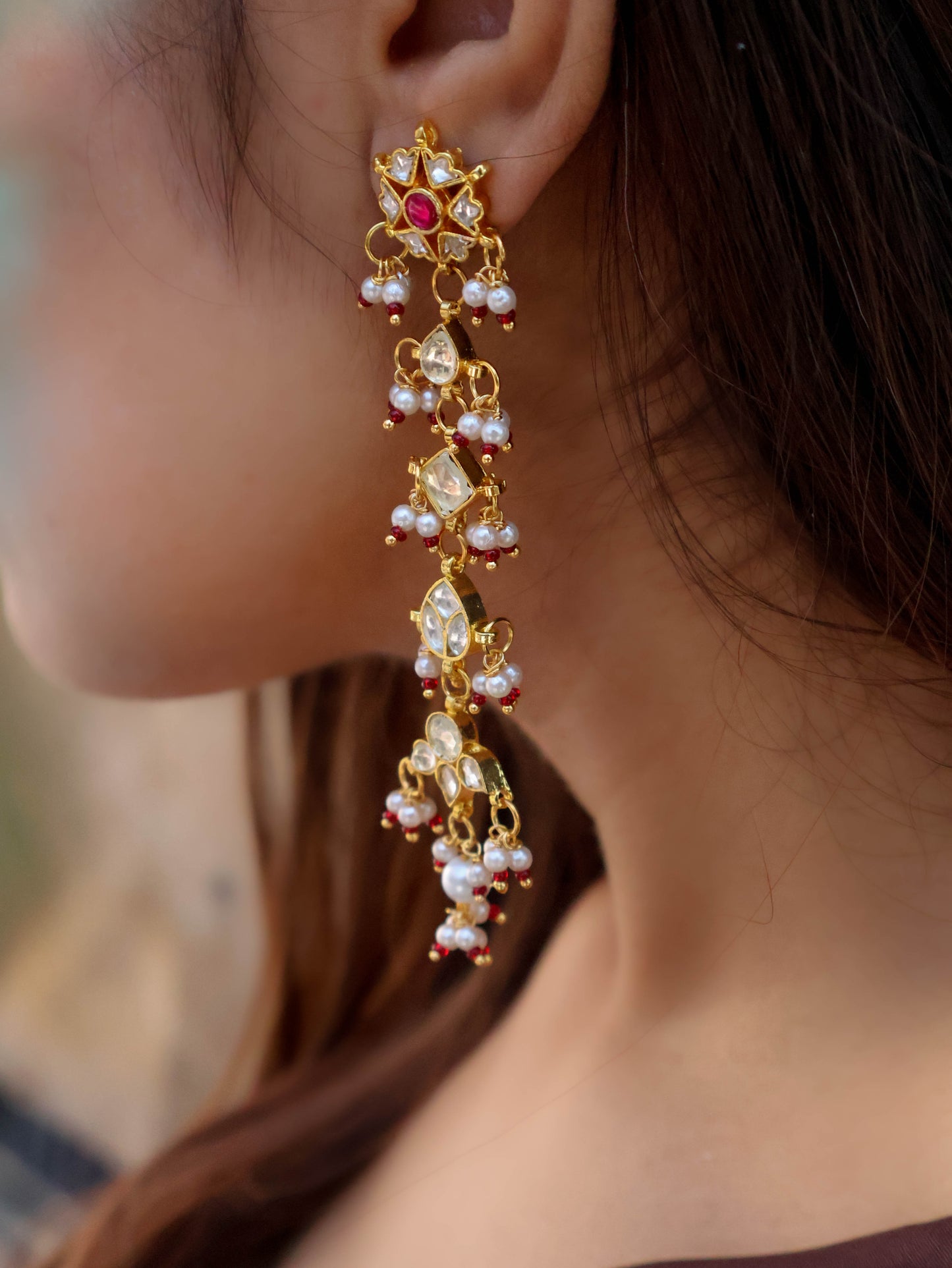 Hazira Red Kundan Earrings