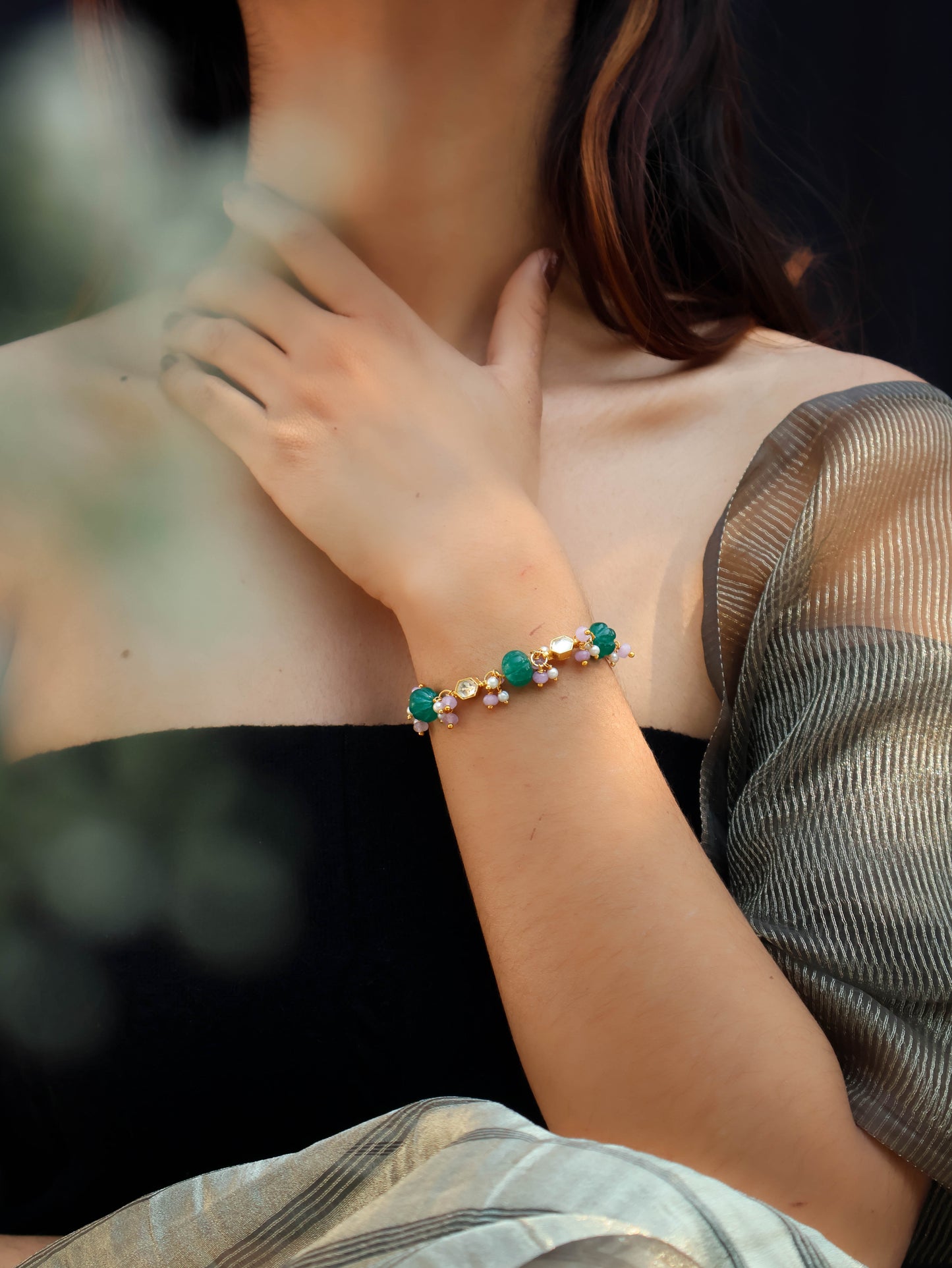 Amrosh Green Kundan Bracelet