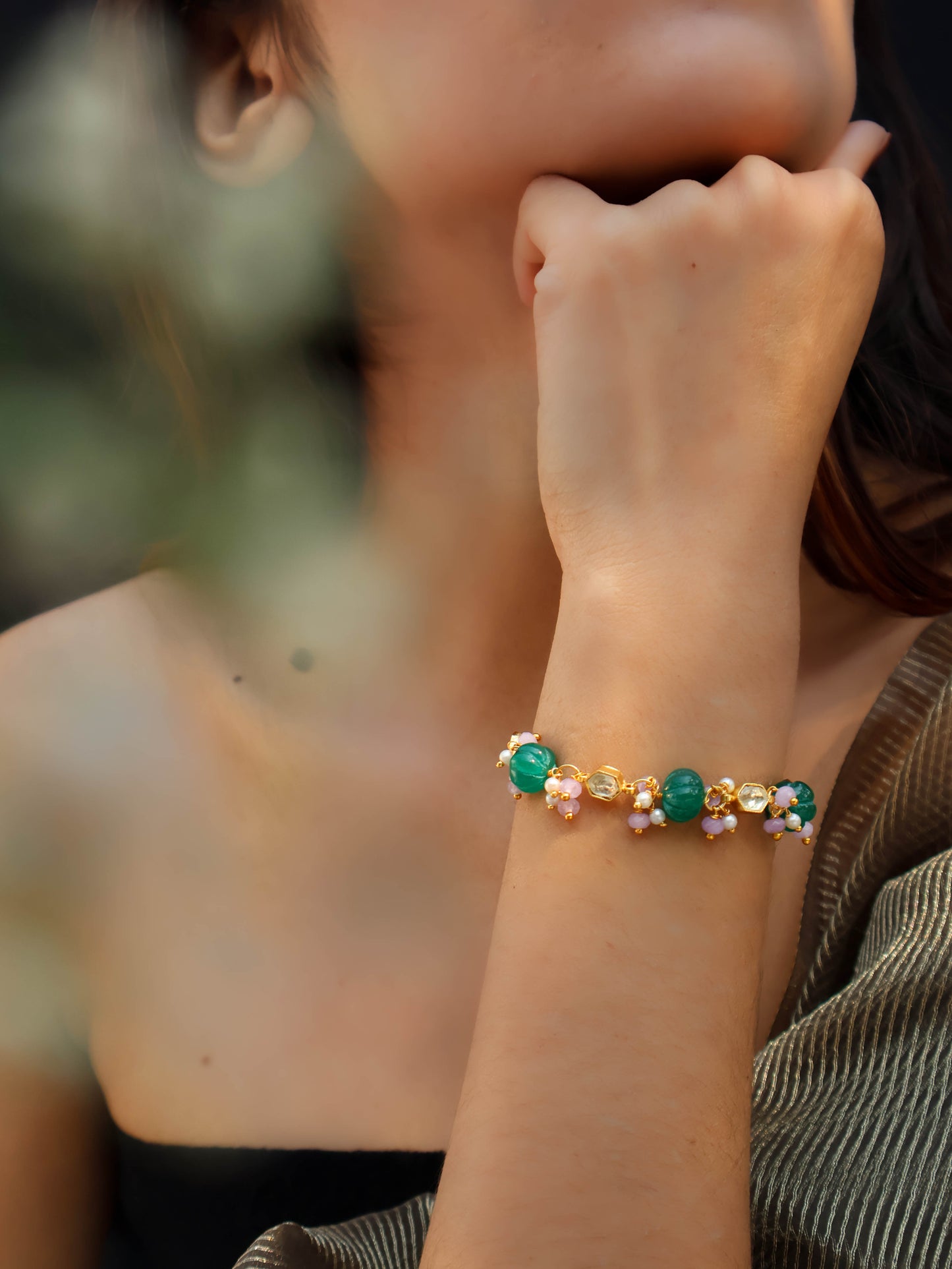 Amrosh Green Kundan Bracelet