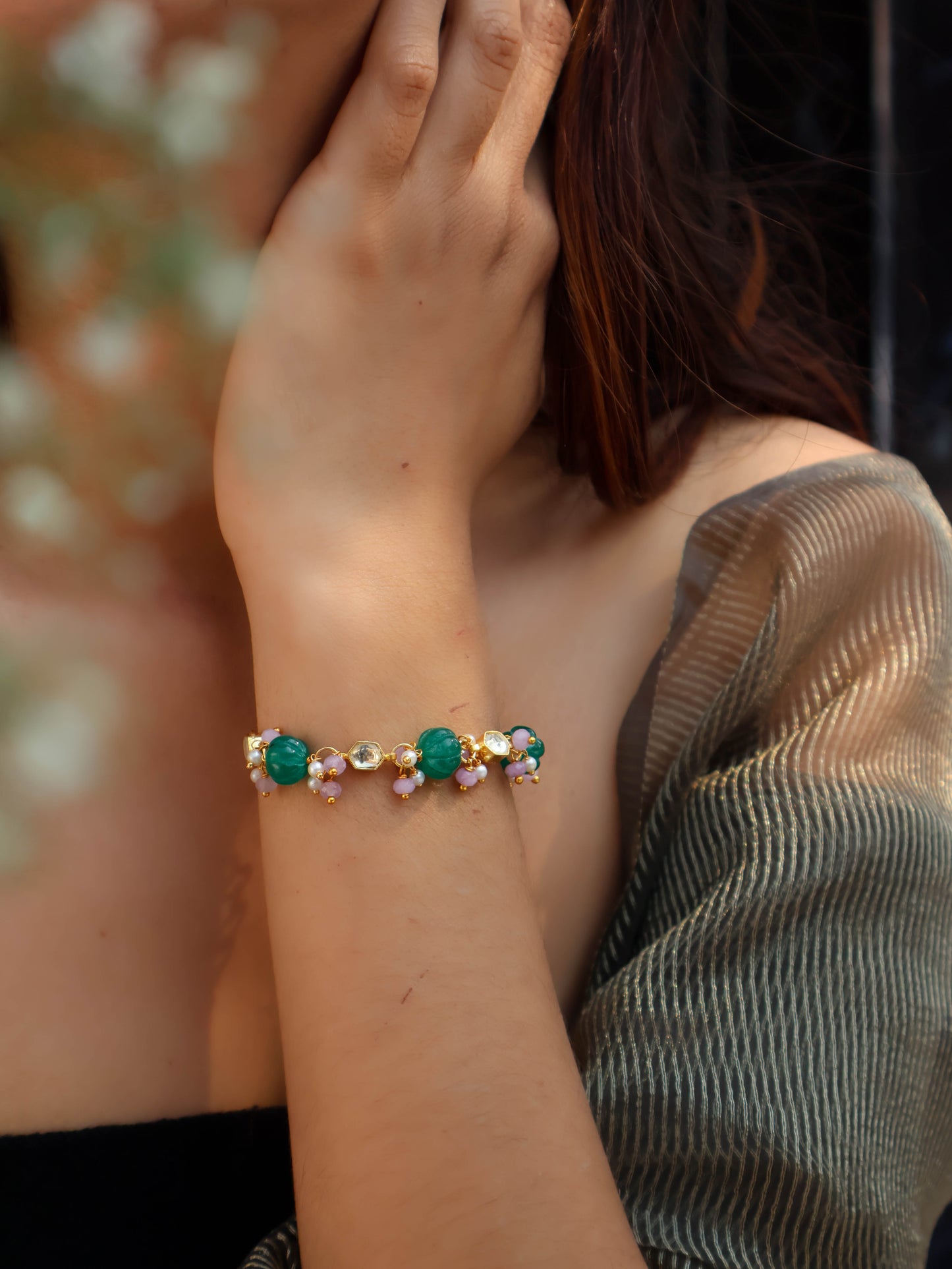 Amrosh Green Kundan Bracelet