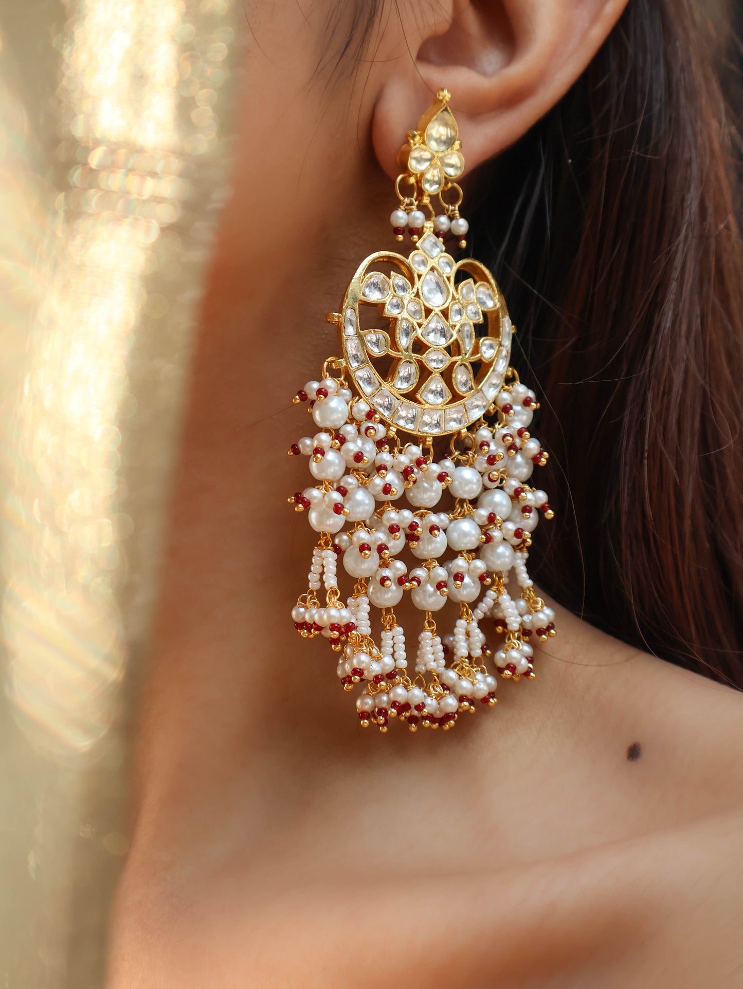 Vihaal Red Kundan Chaandbaali Earrings