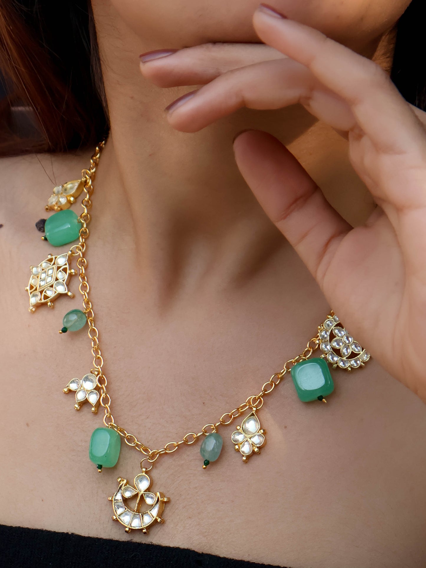 Simra Turquoise Kundan Charms Necklace