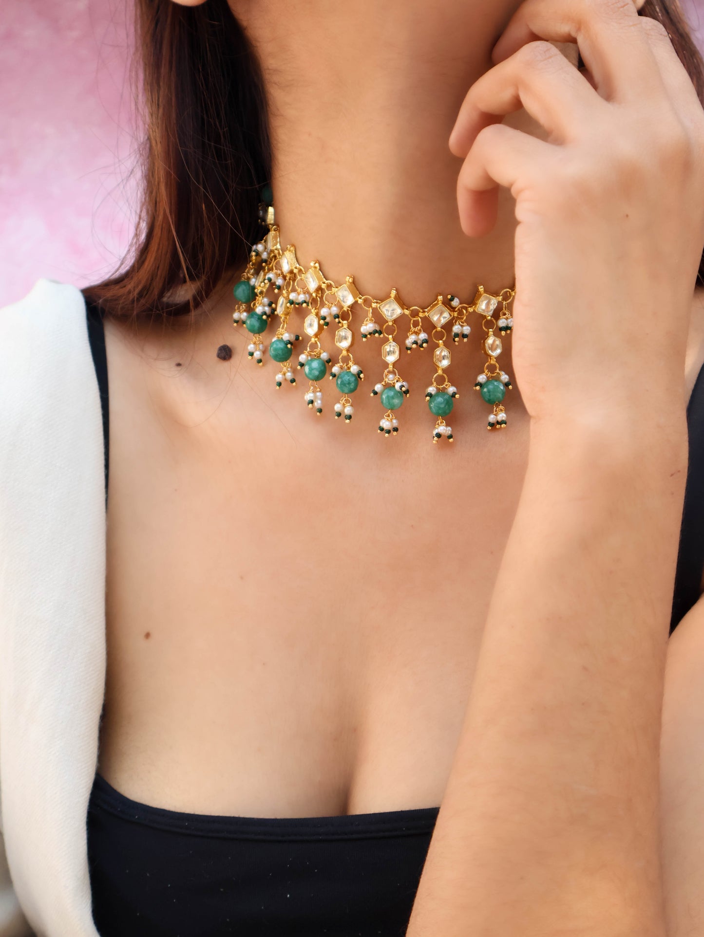 Mirza Green Kundan Choker Necklace