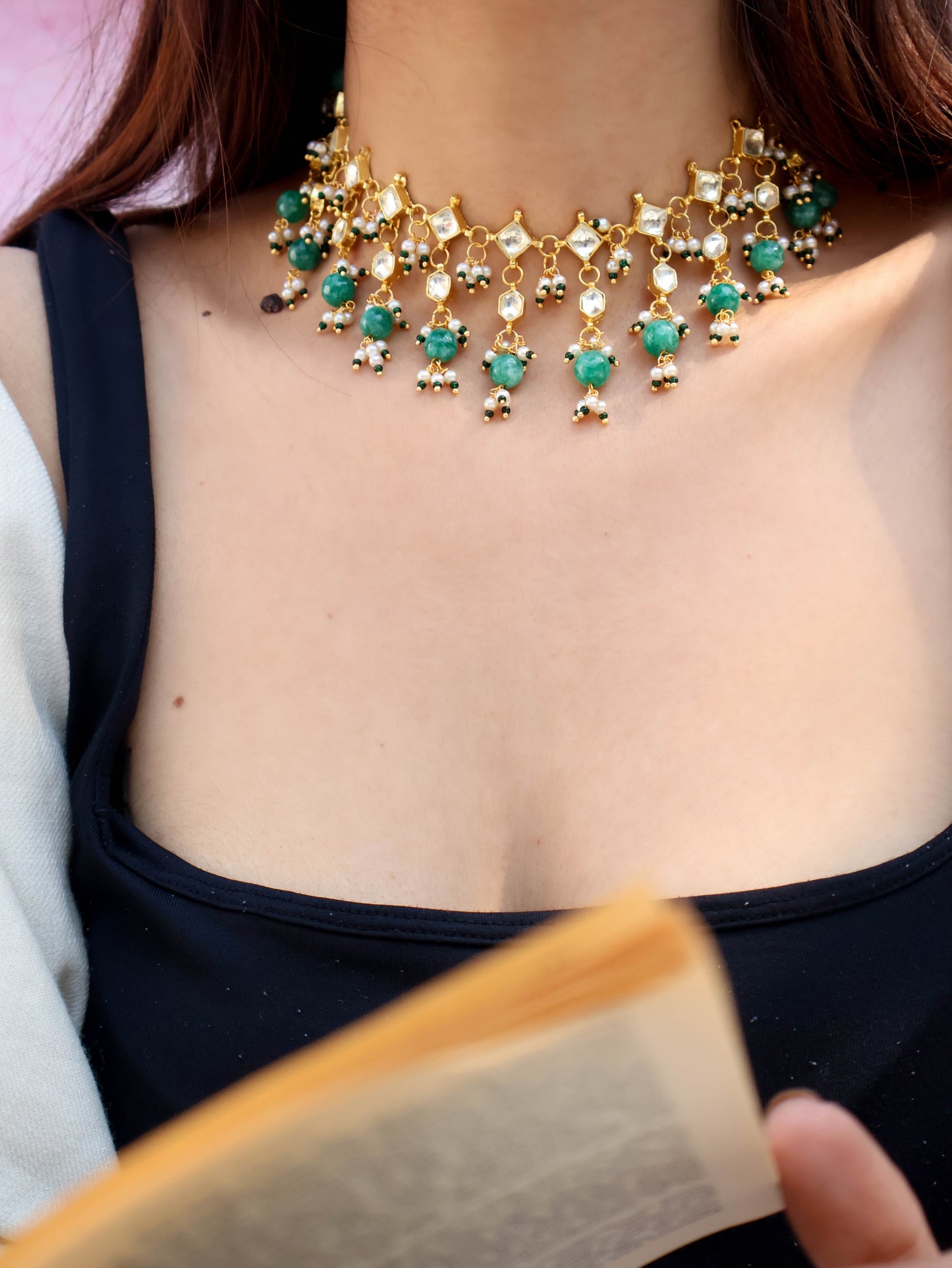 Mirza Green Kundan Choker Necklace