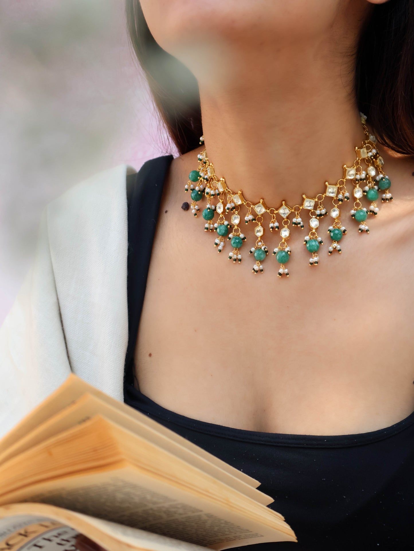 Mirza Green Kundan Choker Necklace