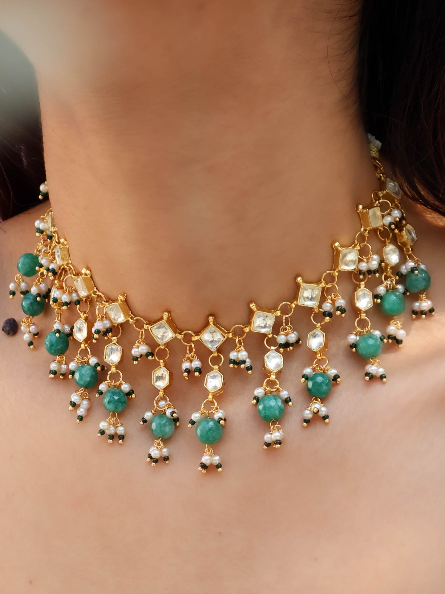 Mirza Green Kundan Choker Necklace