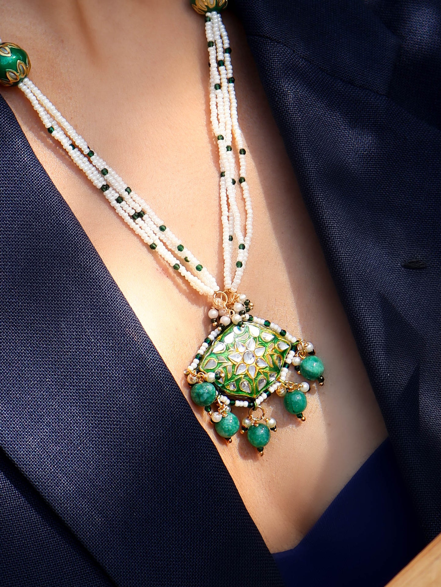 Kisma Green Meenakari Pendant Necklace