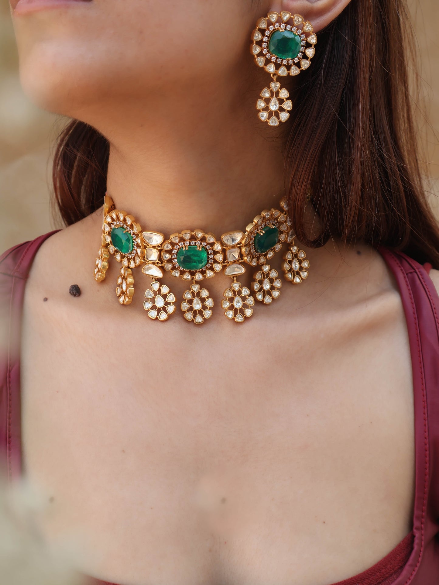 Urvi Green Polki Necklace Set