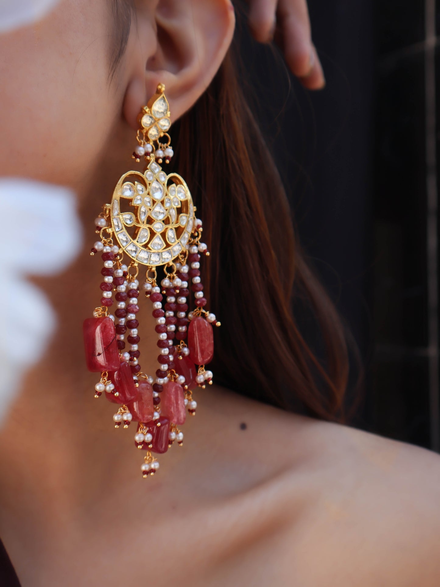 Millie Red Kundan Chaandbaali Earrings