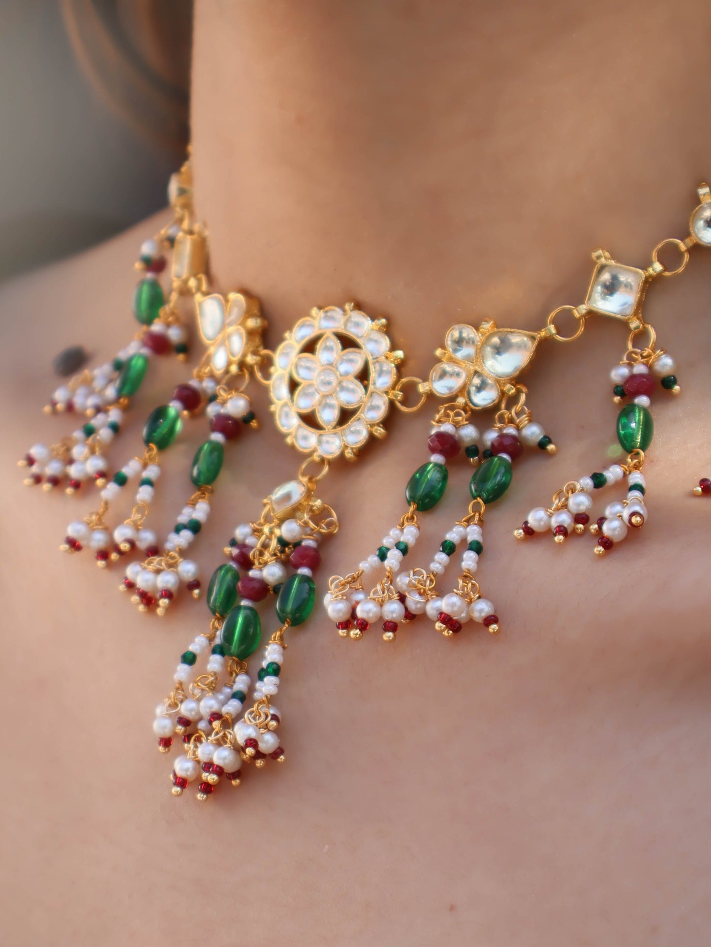 Nazia Red-Green Kundan Necklace