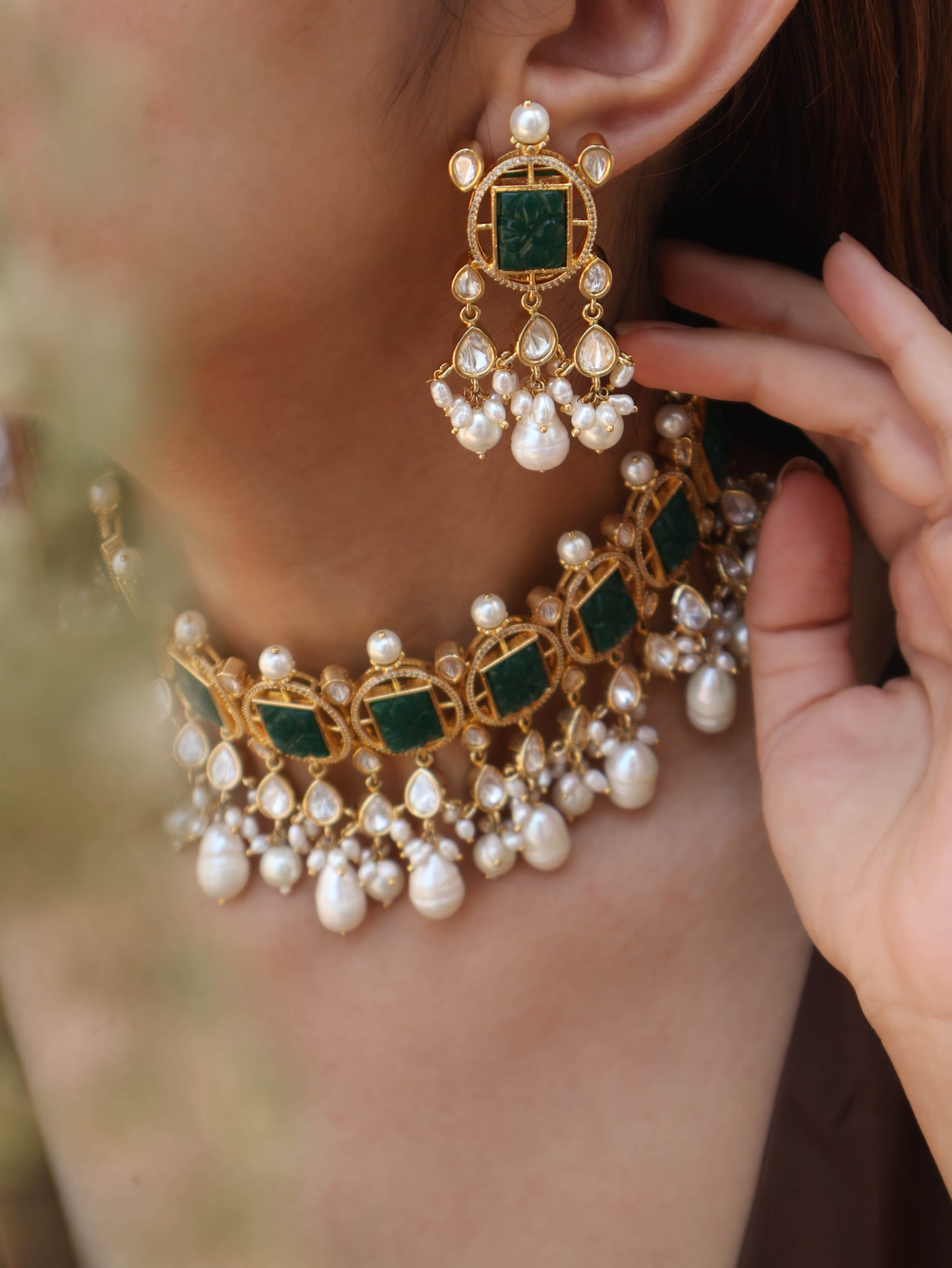Rania Green Polki Pearl Necklace