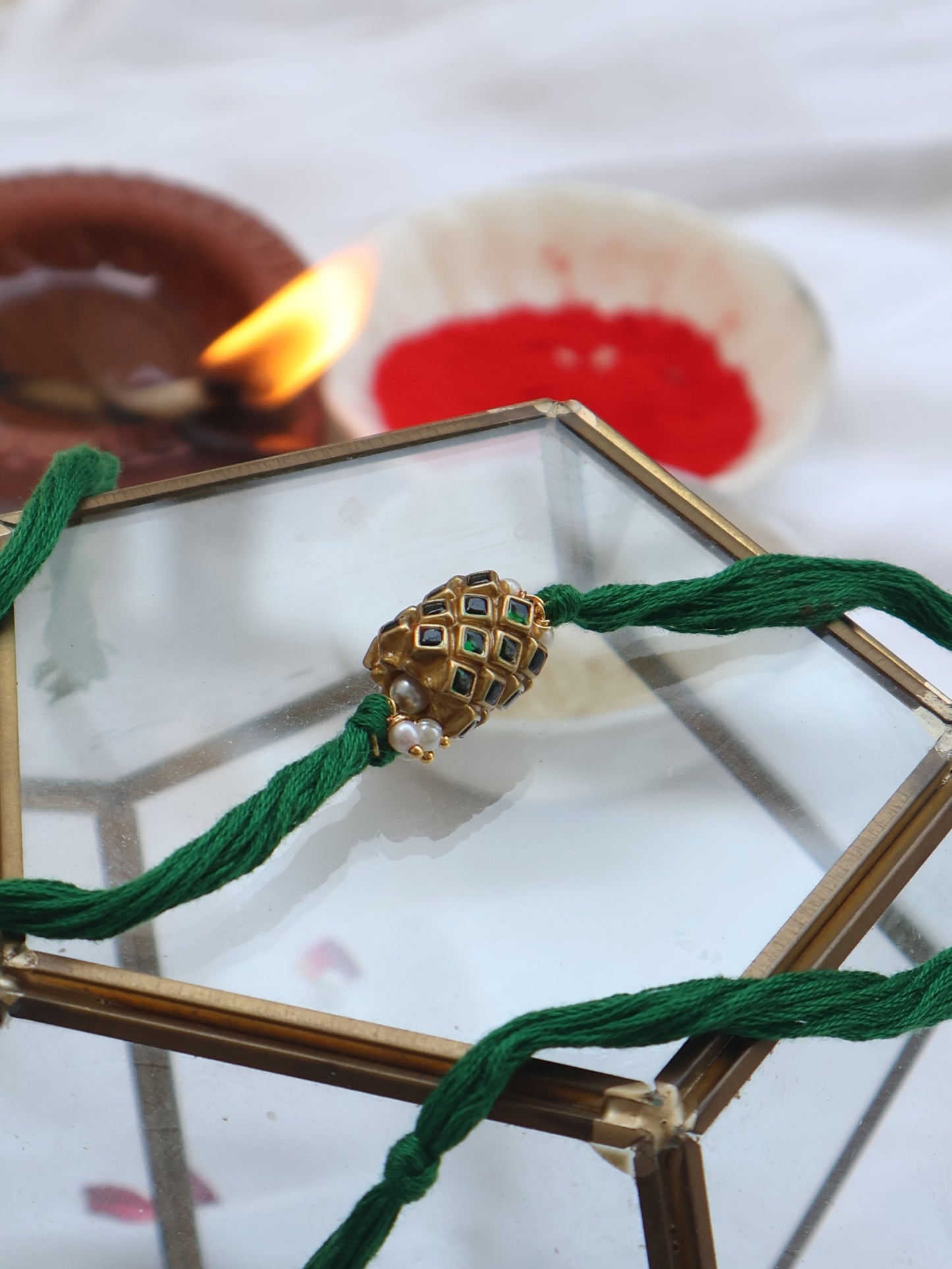 Keshav Green Kundan Rakhi