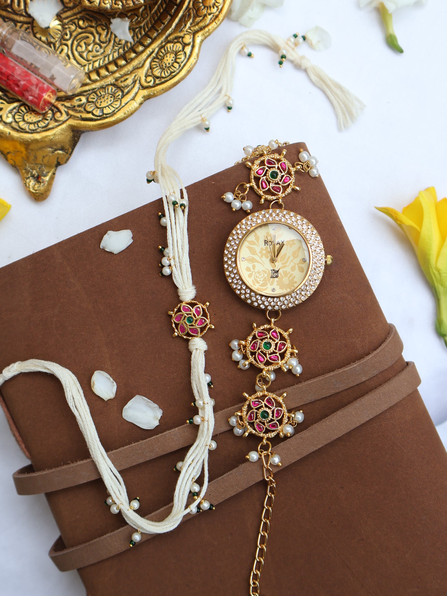 Nishant Kundan Rakhi & Wrist Watch Set