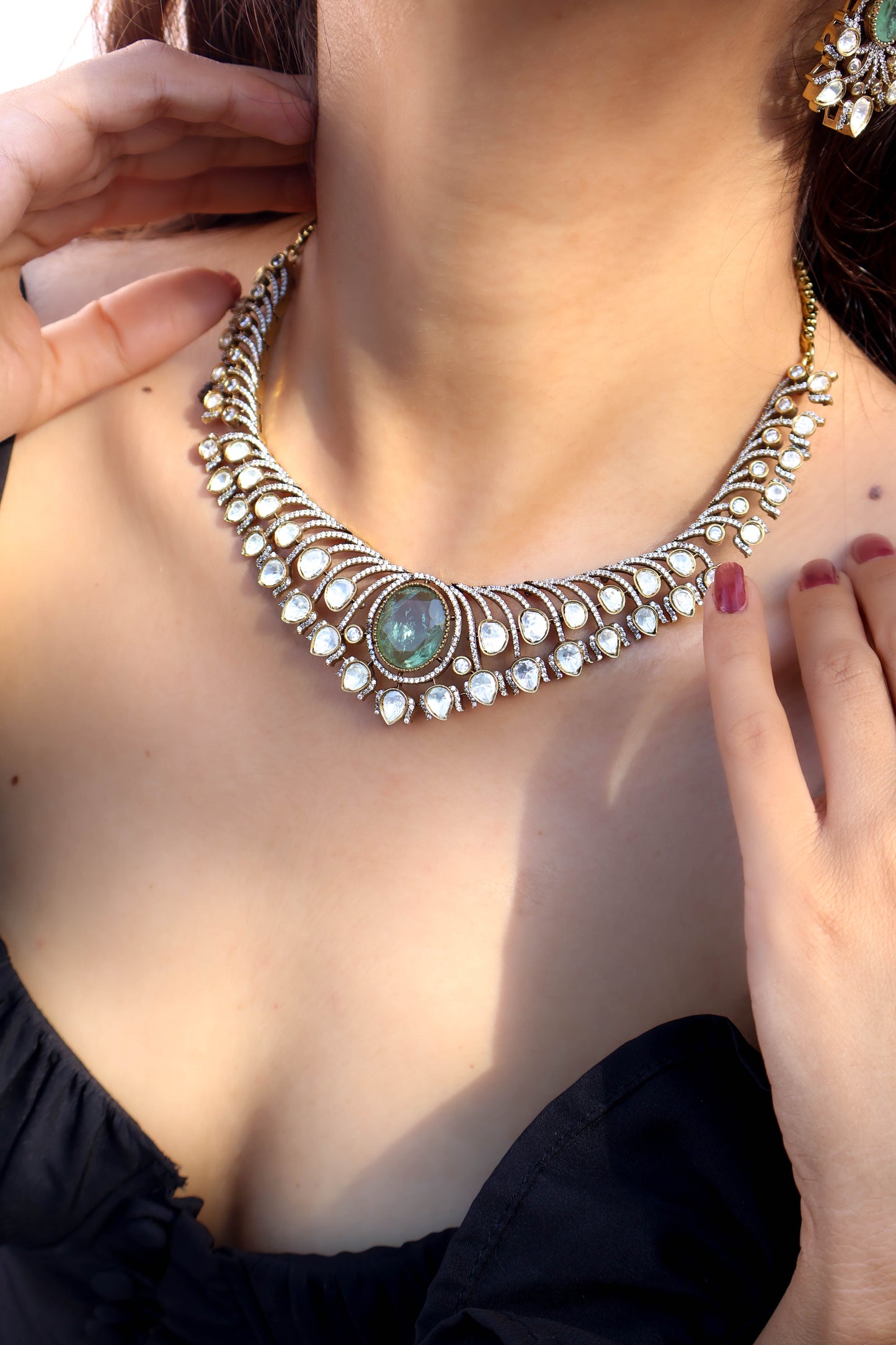 Vamika Mint Green Polki Necklace Set