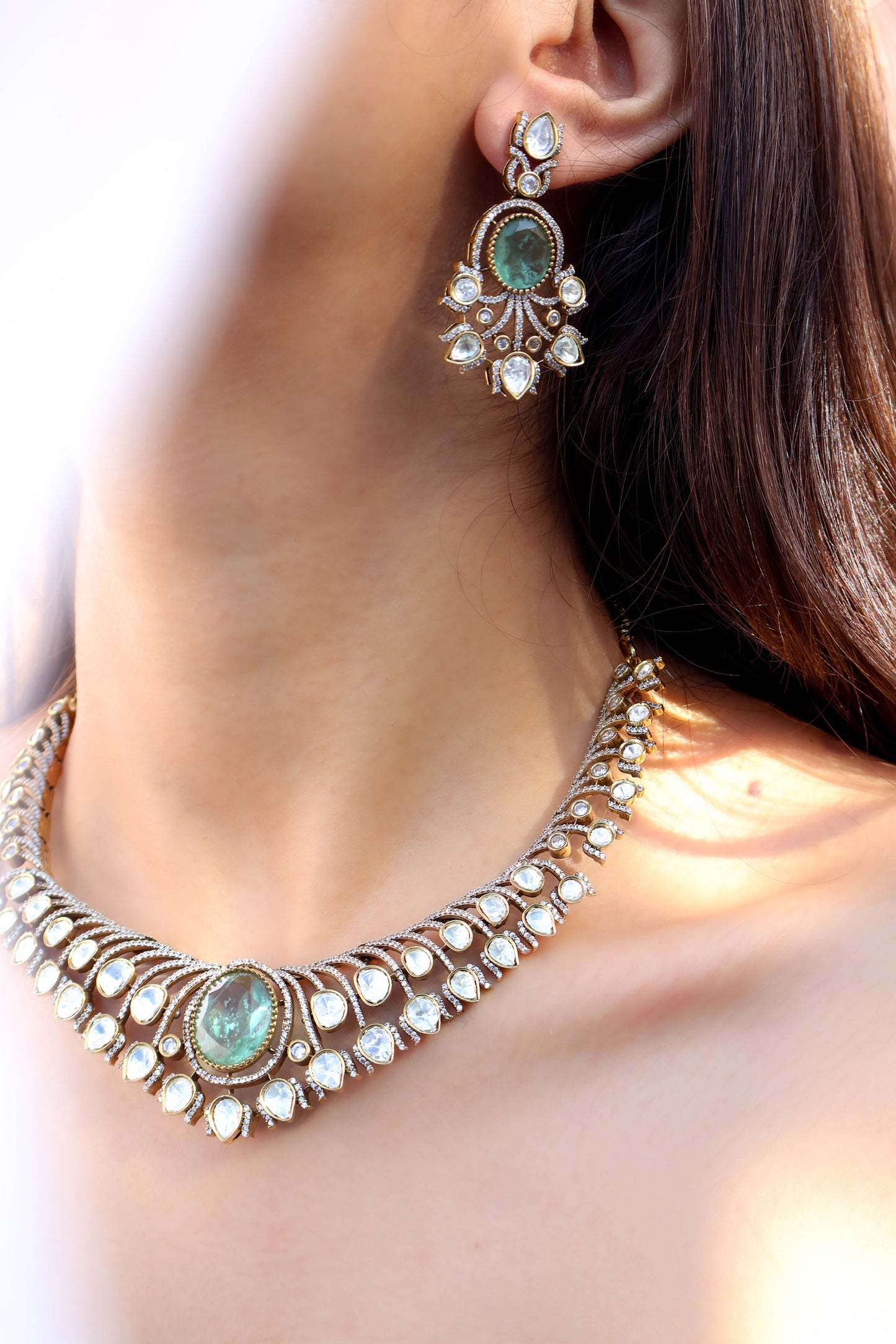 Vamika Mint Green Polki Necklace Set