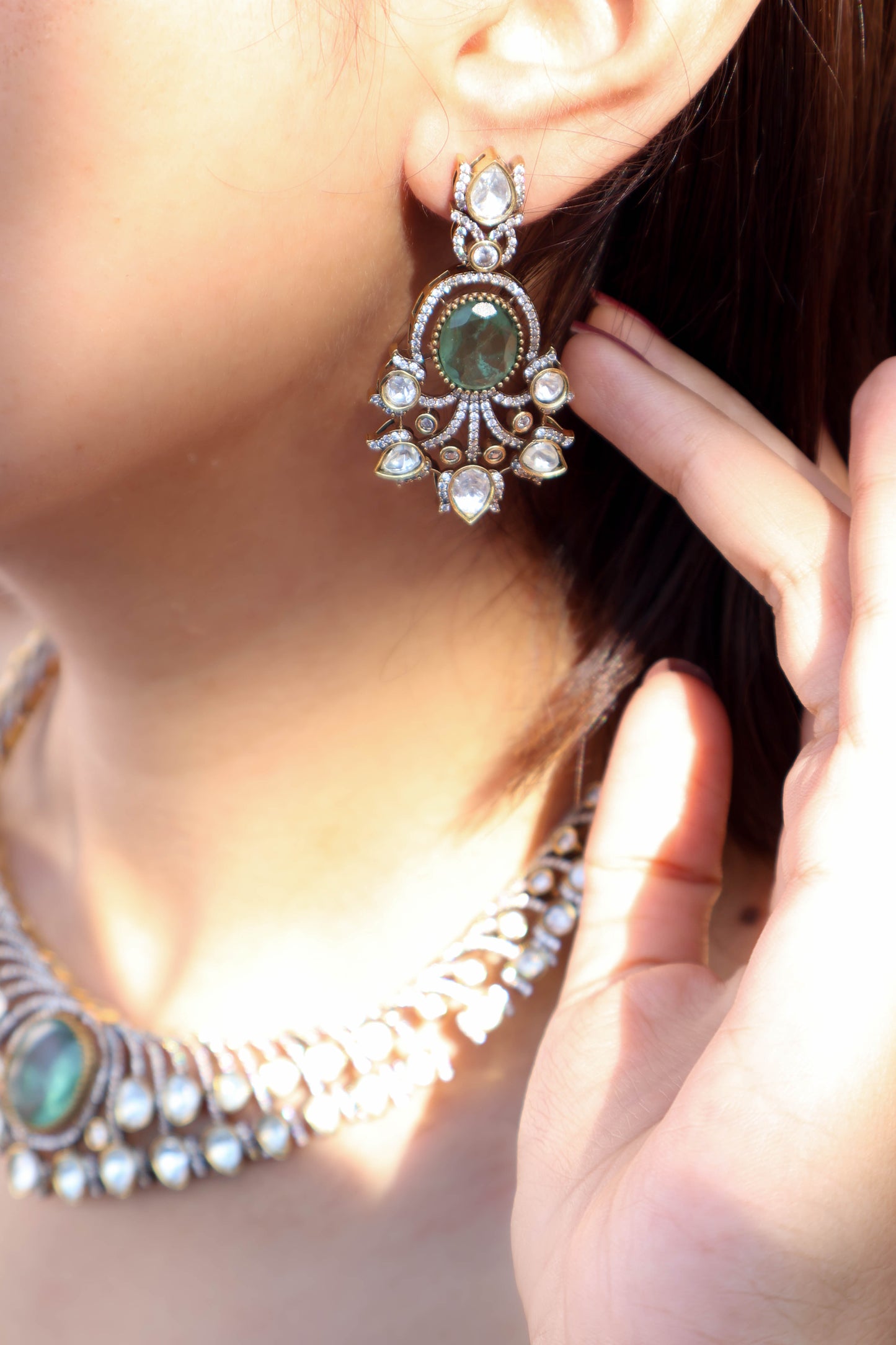Vamika Mint Green Polki Necklace Set