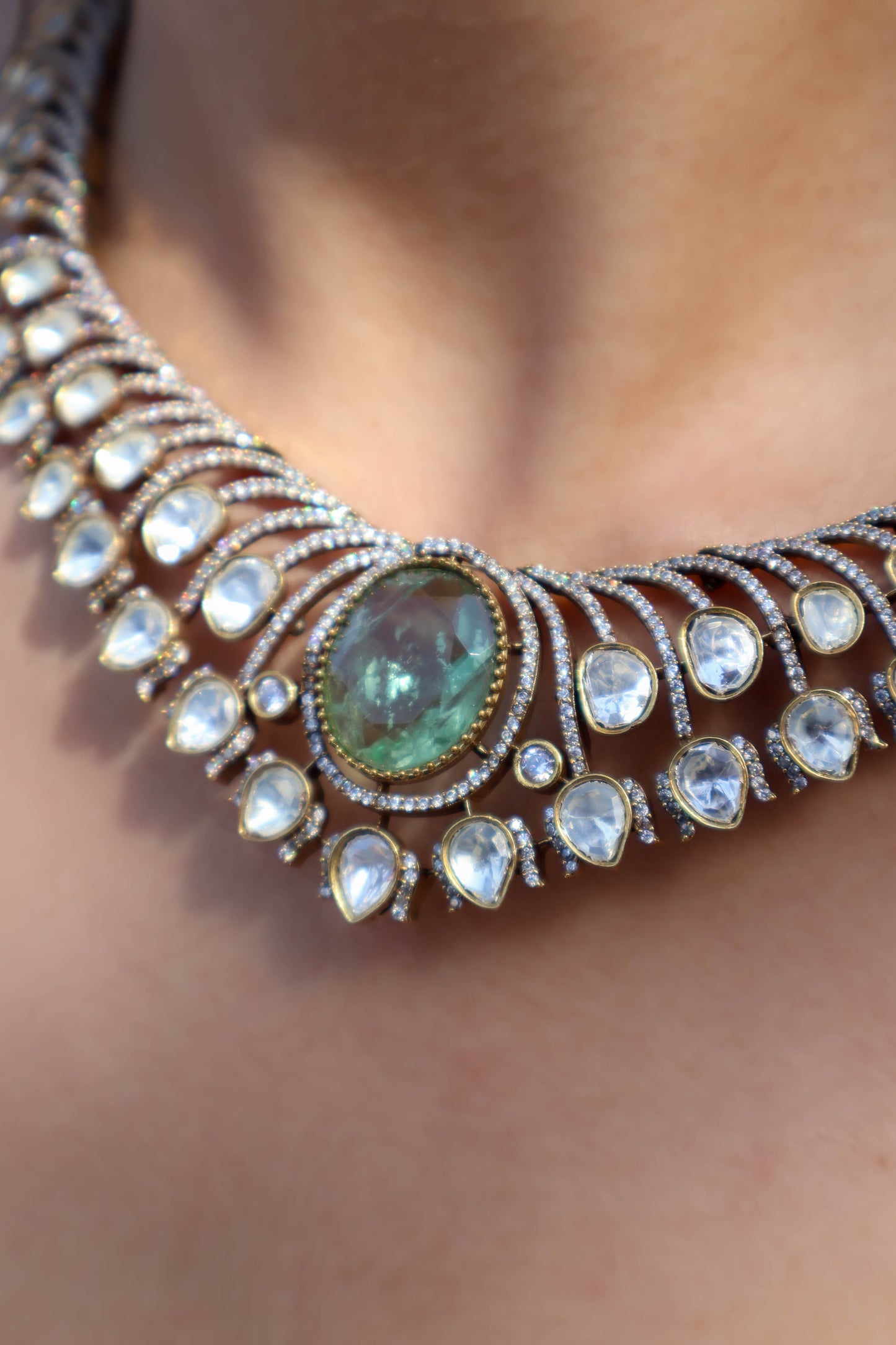 Vamika Mint Green Polki Necklace Set