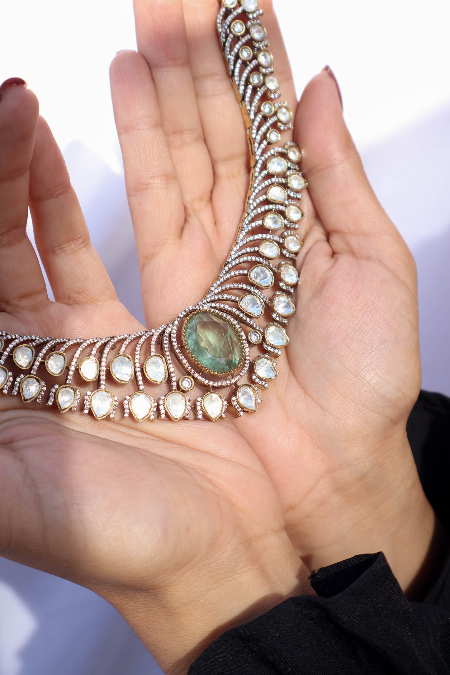 Vamika Mint Green Polki Necklace Set