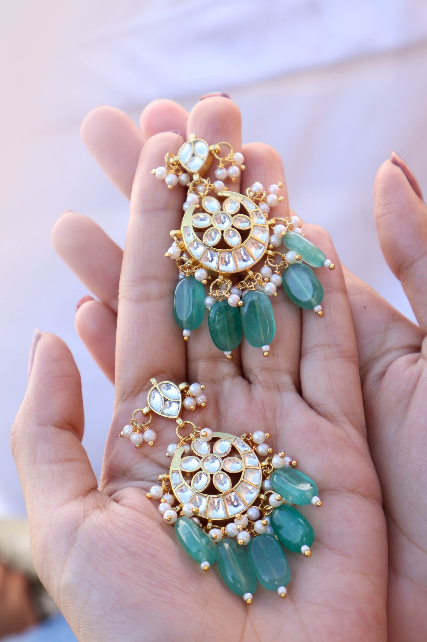 Raha Mint Green Kundan Necklace Set