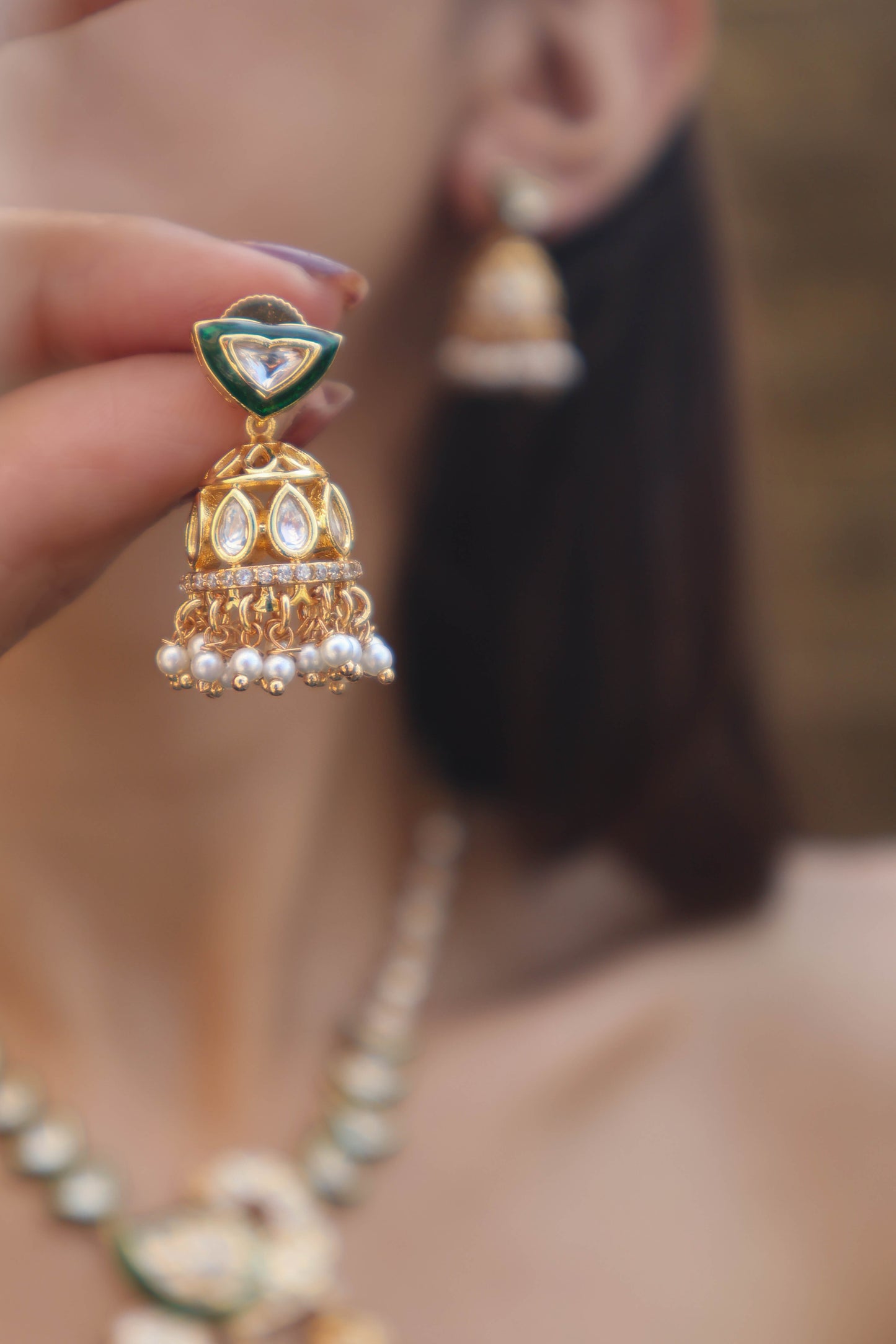 Mayur Green Kundan Necklace Set