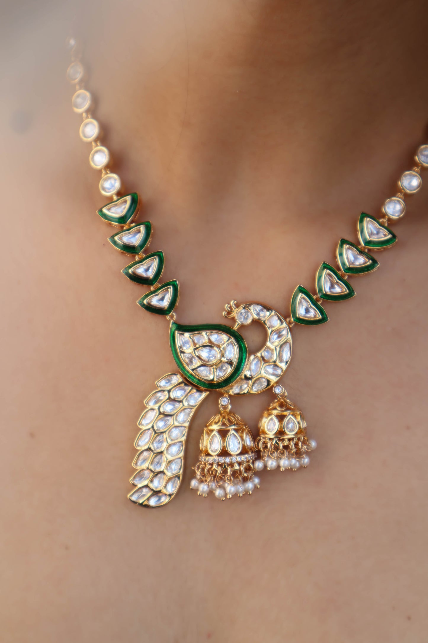 Mayur Green Kundan Necklace Set