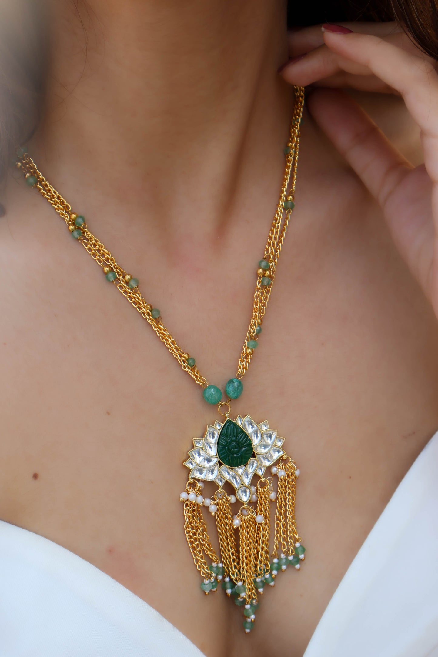 Yuva Green Lotus Necklace