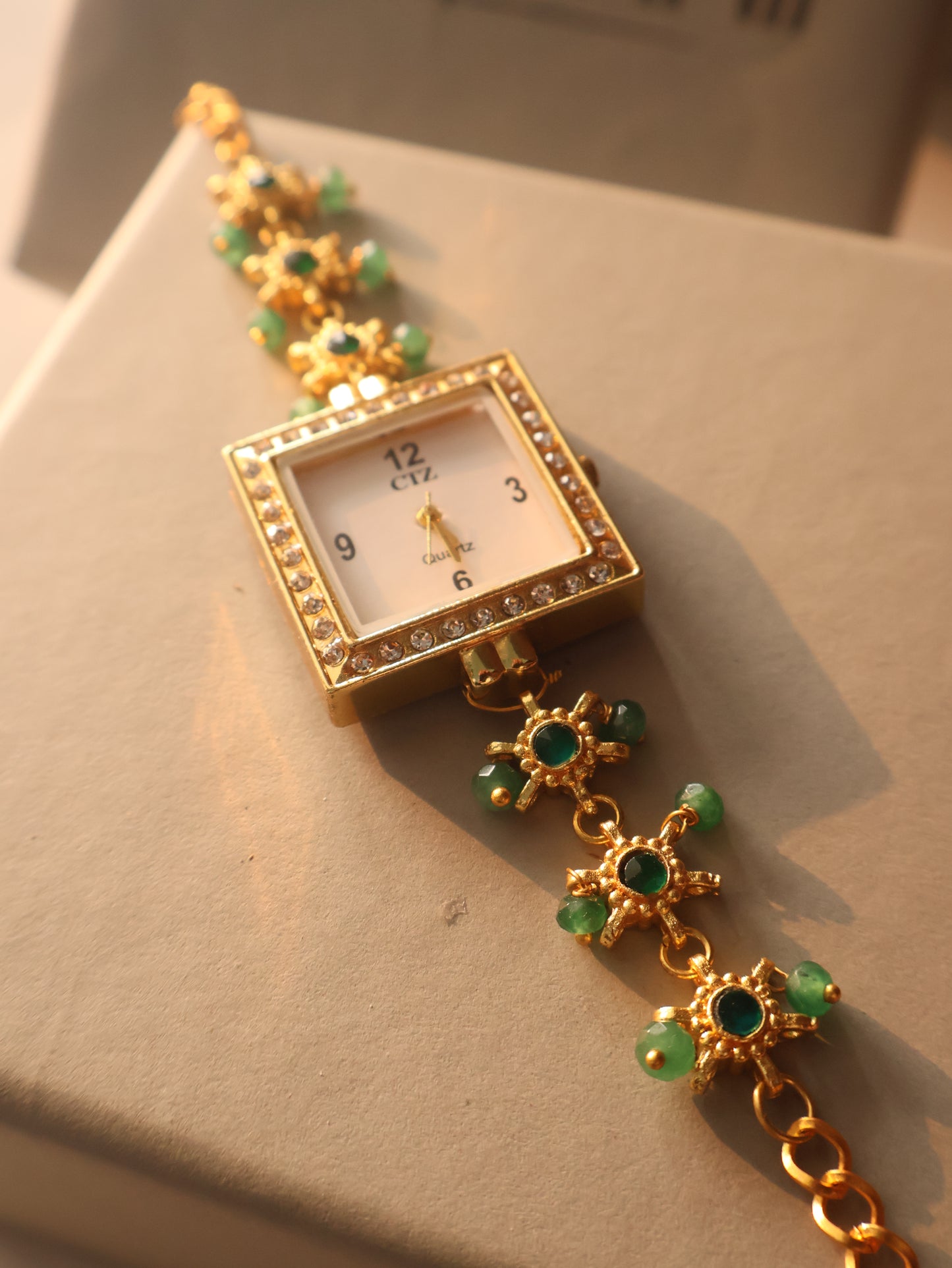 Heera Green Kundan Wrist Watch