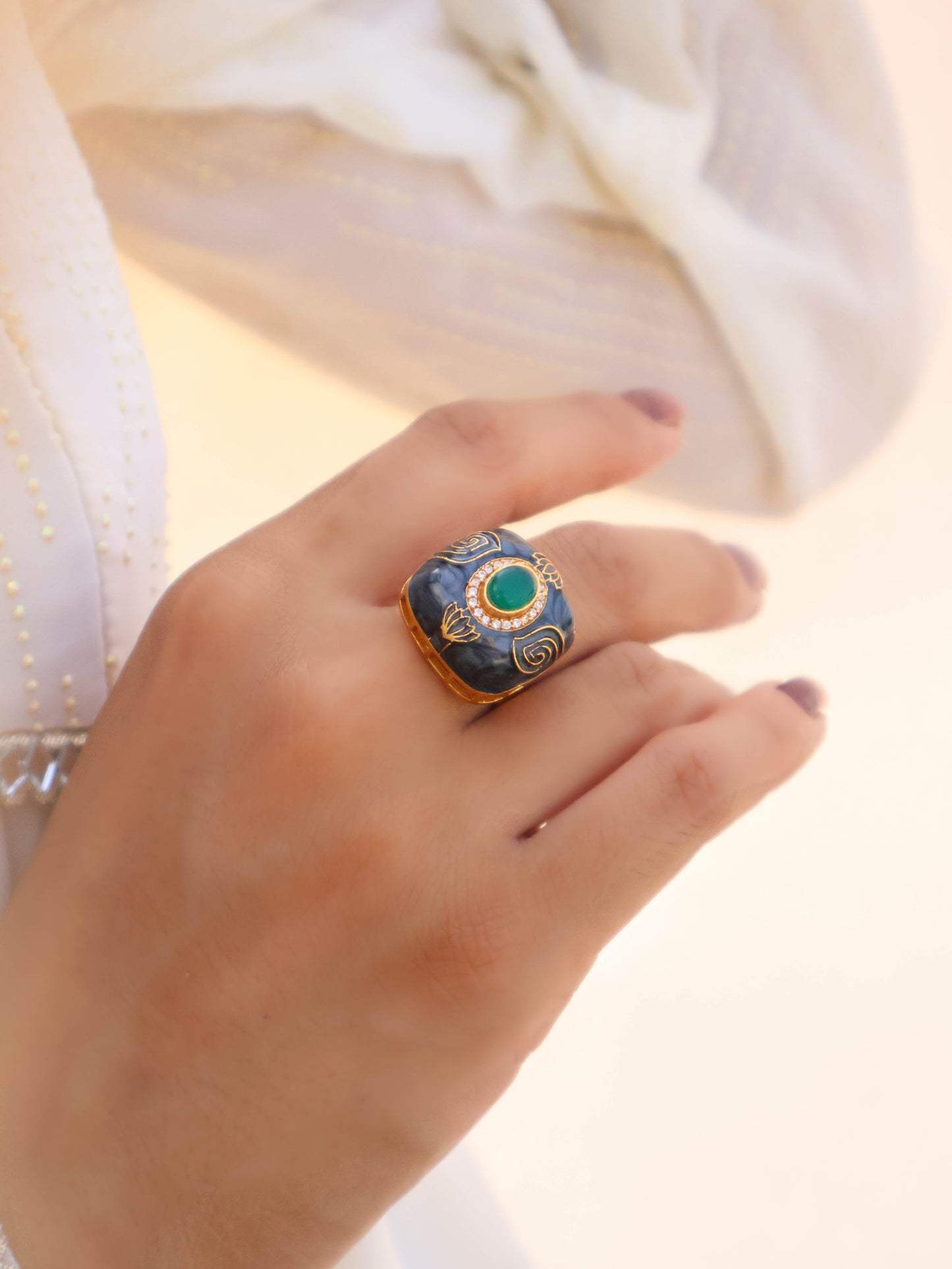Ava Green Embossed Ring